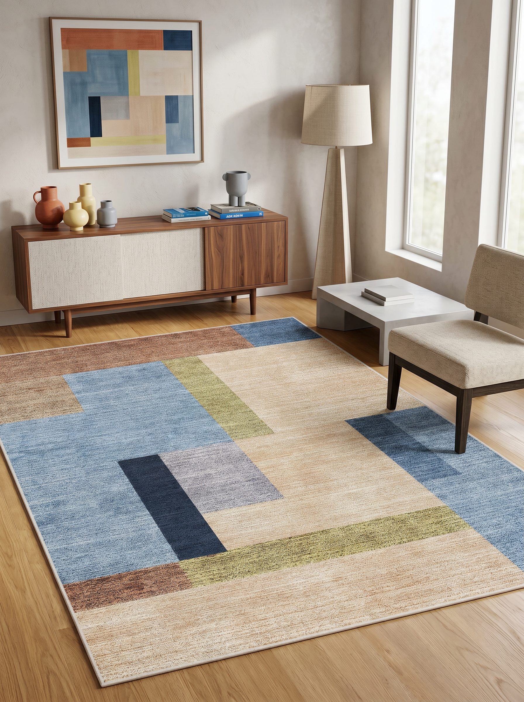 yıkanabilir kaymaz taban şönil dokuma halı 200x250 (5 m²) mavi; bej; renkli