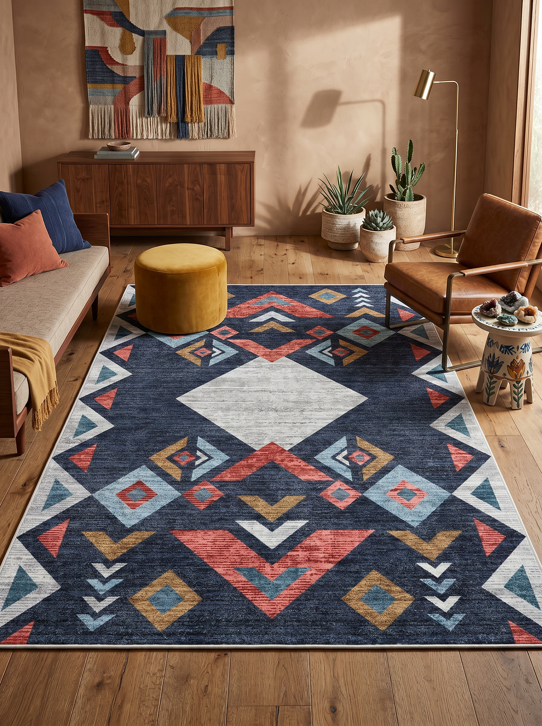 yıkanabilir kaymaz taban şönil dokuma halı 80x200 lacivert; renkli