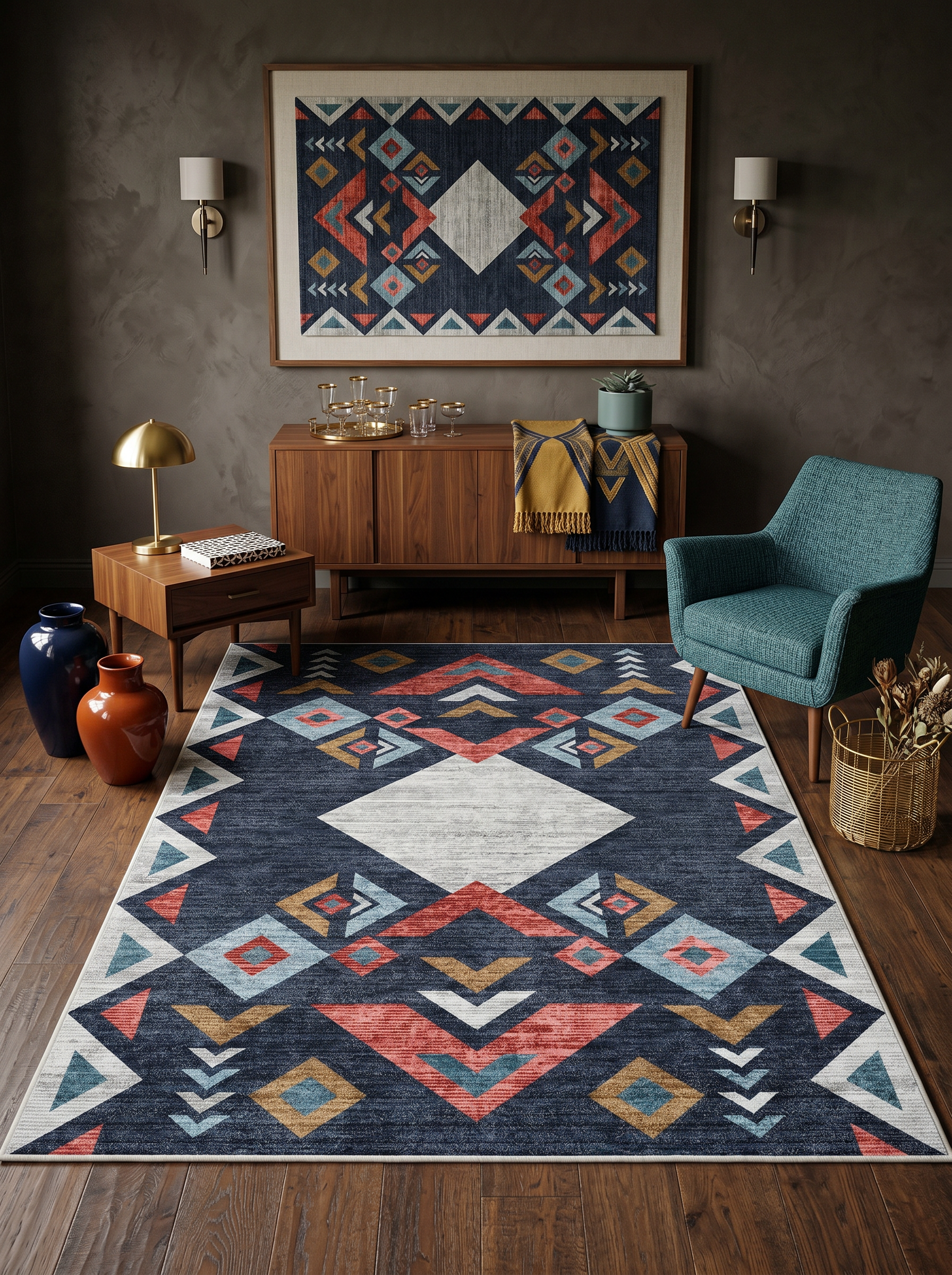 yıkanabilir kaymaz taban şönil dokuma halı 80x100 lacivert; renkli