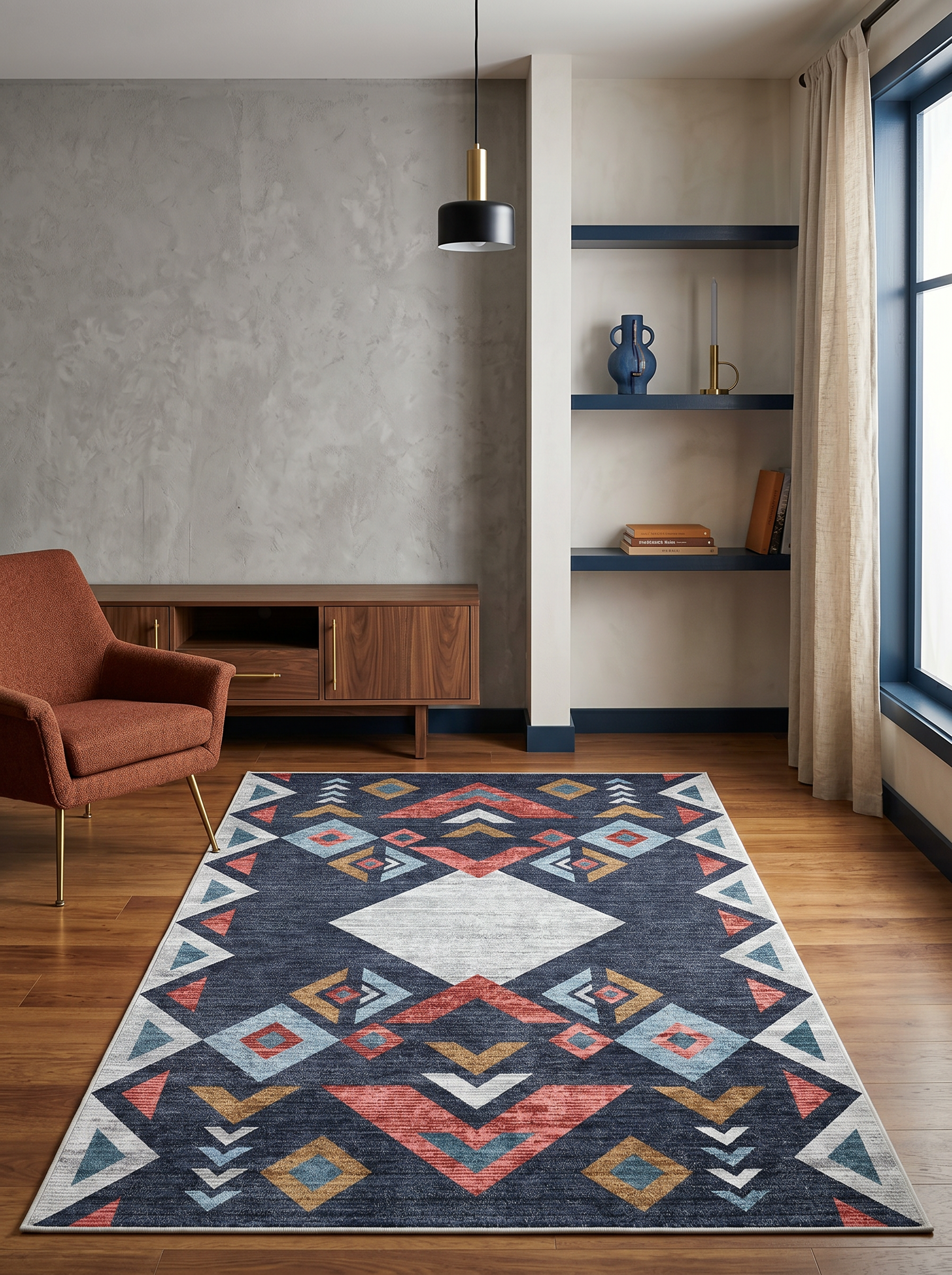 yıkanabilir kaymaz taban şönil dokuma halı 160x230 (4 m²) lacivert; renkli