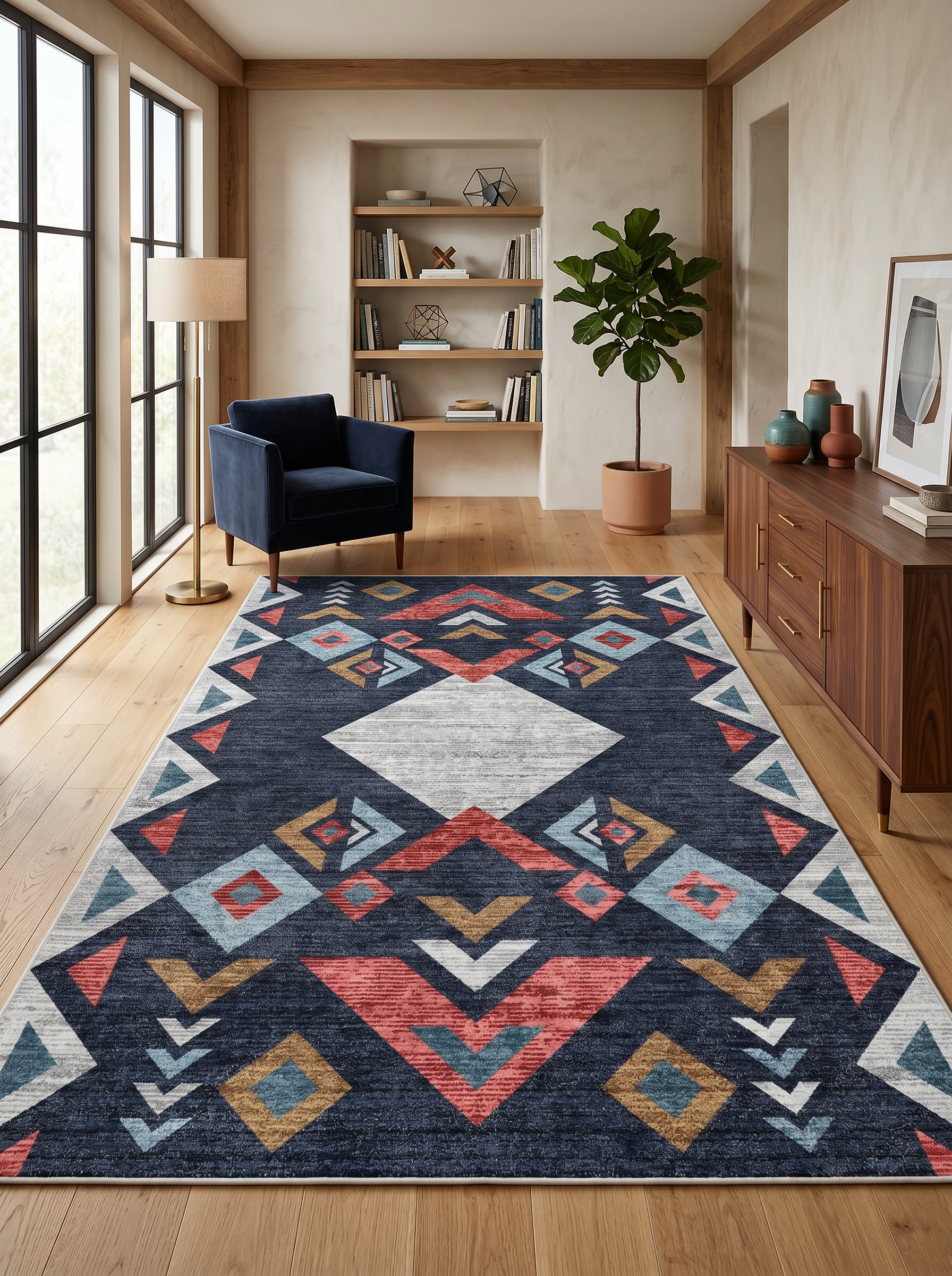 yıkanabilir kaymaz taban şönil dokuma halı 200x250 (5 m²) lacivert; renkli