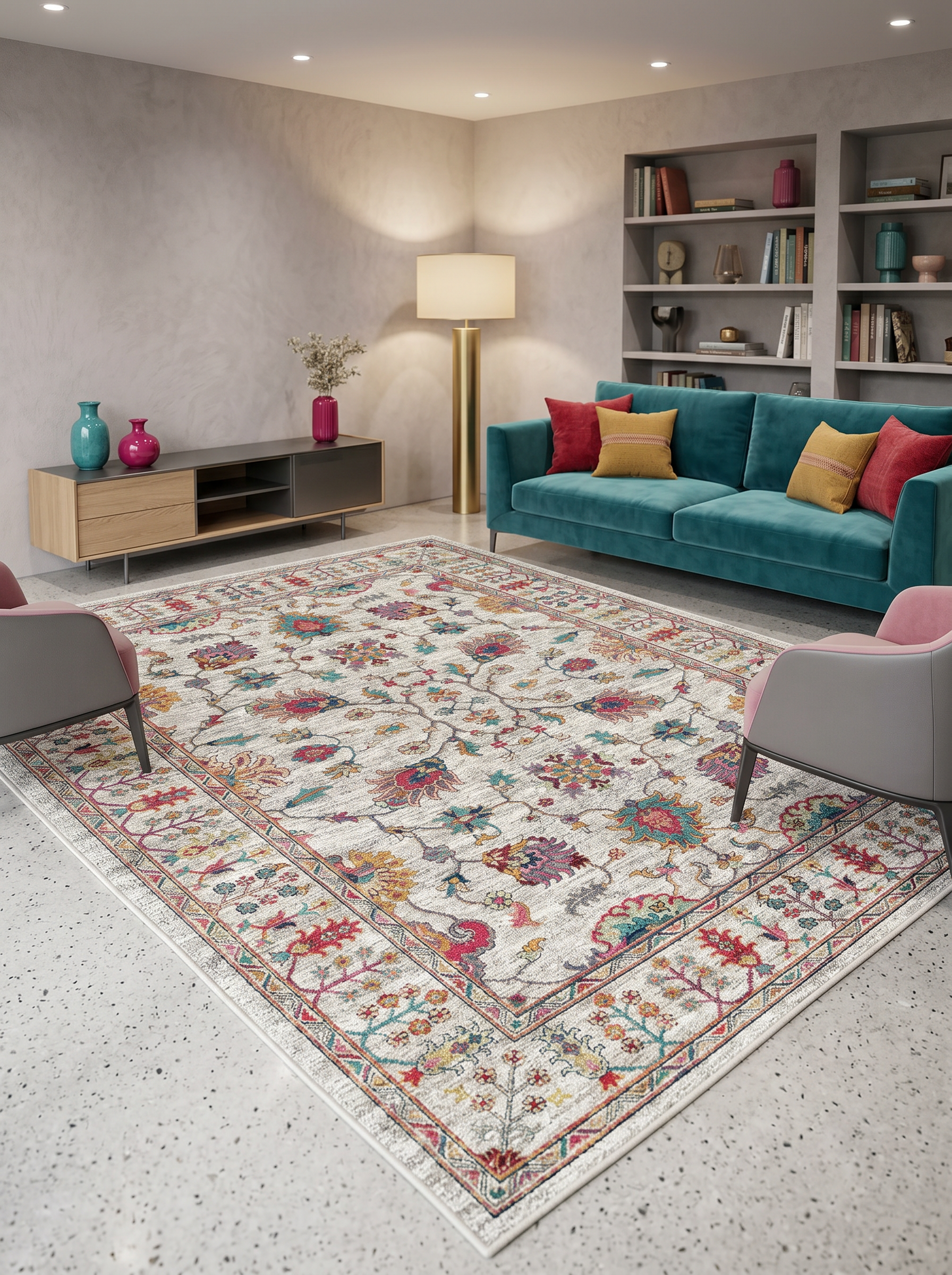yıkanabilir kaymaz taban şönil dokuma halı 160x230 (4 m²) gri; renkli
