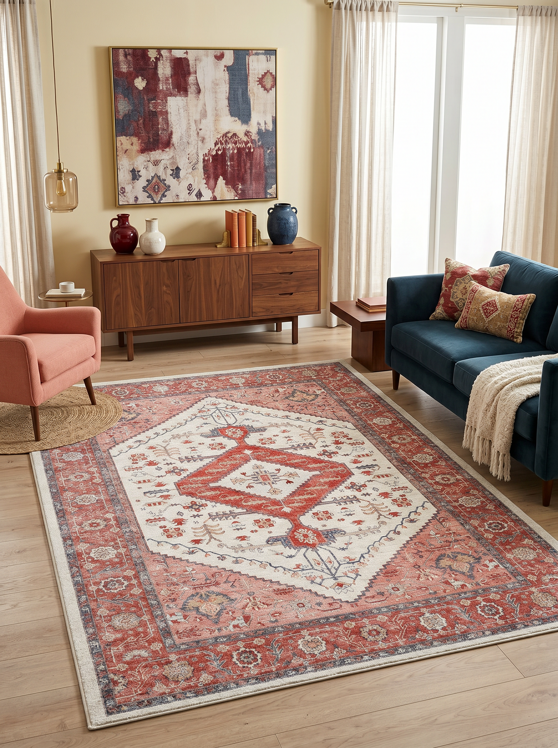 yıkanabilir kaymaz taban şönil dokuma halı 200x250 (5 m²) kirmizi; gul-kurusu
