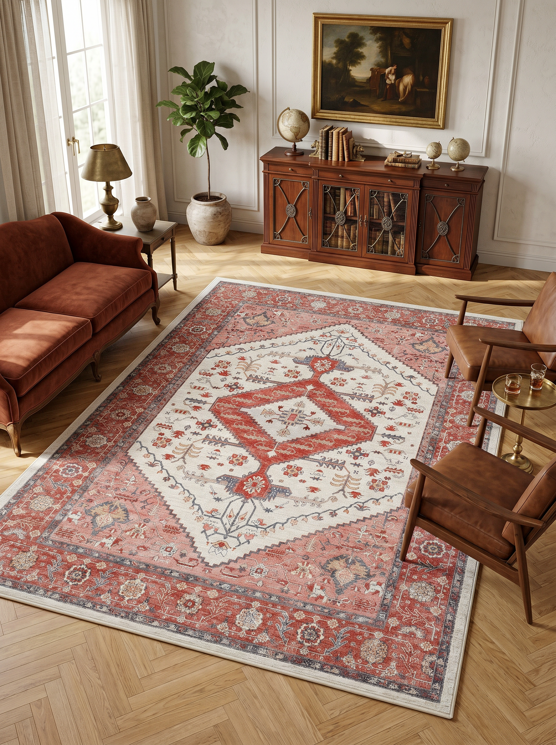 yıkanabilir kaymaz taban şönil dokuma halı 200x290 (6 m²) kirmizi; gul-kurusu