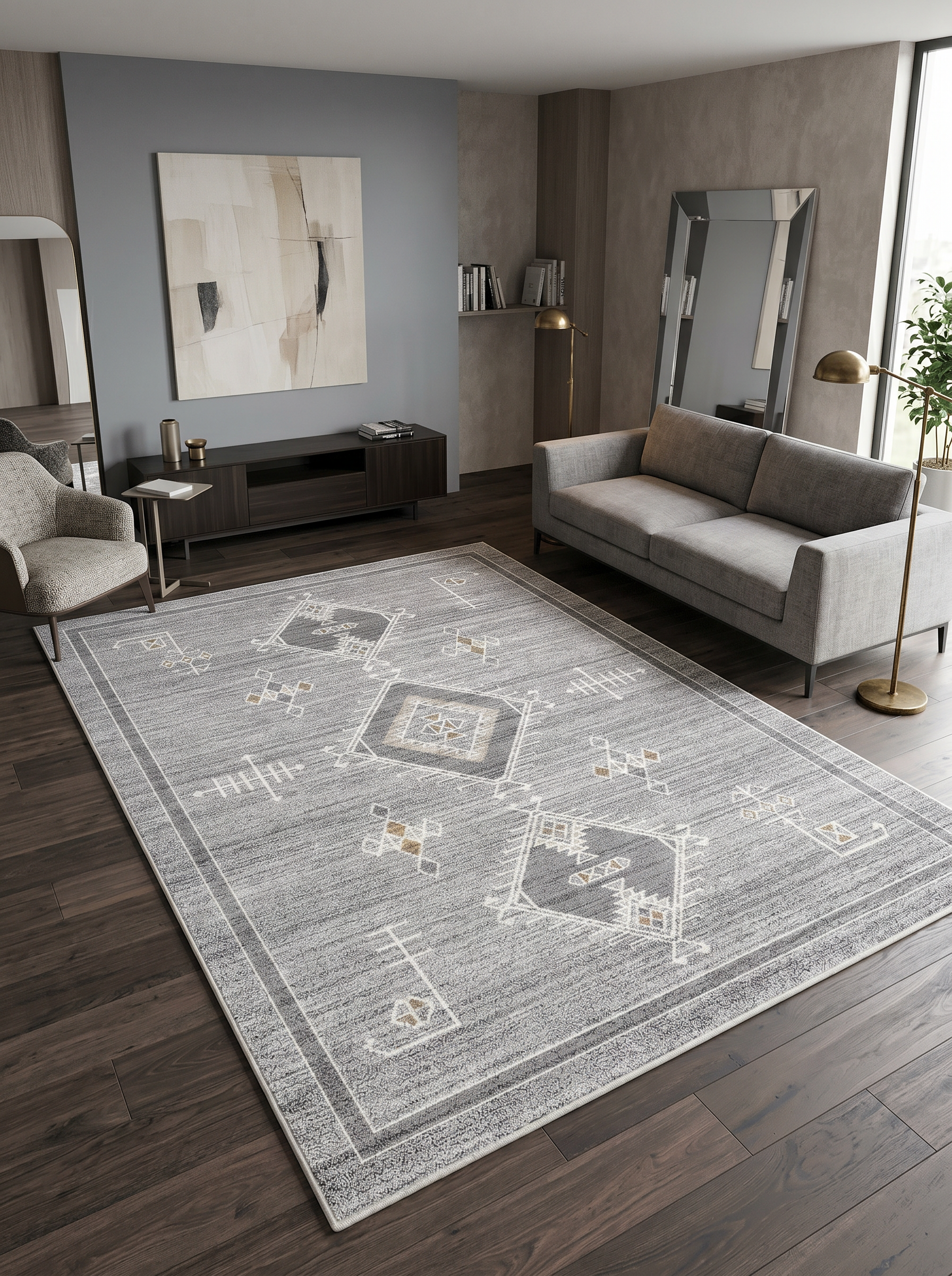 yıkanabilir kaymaz taban şönil dokuma halı 80x100 gri