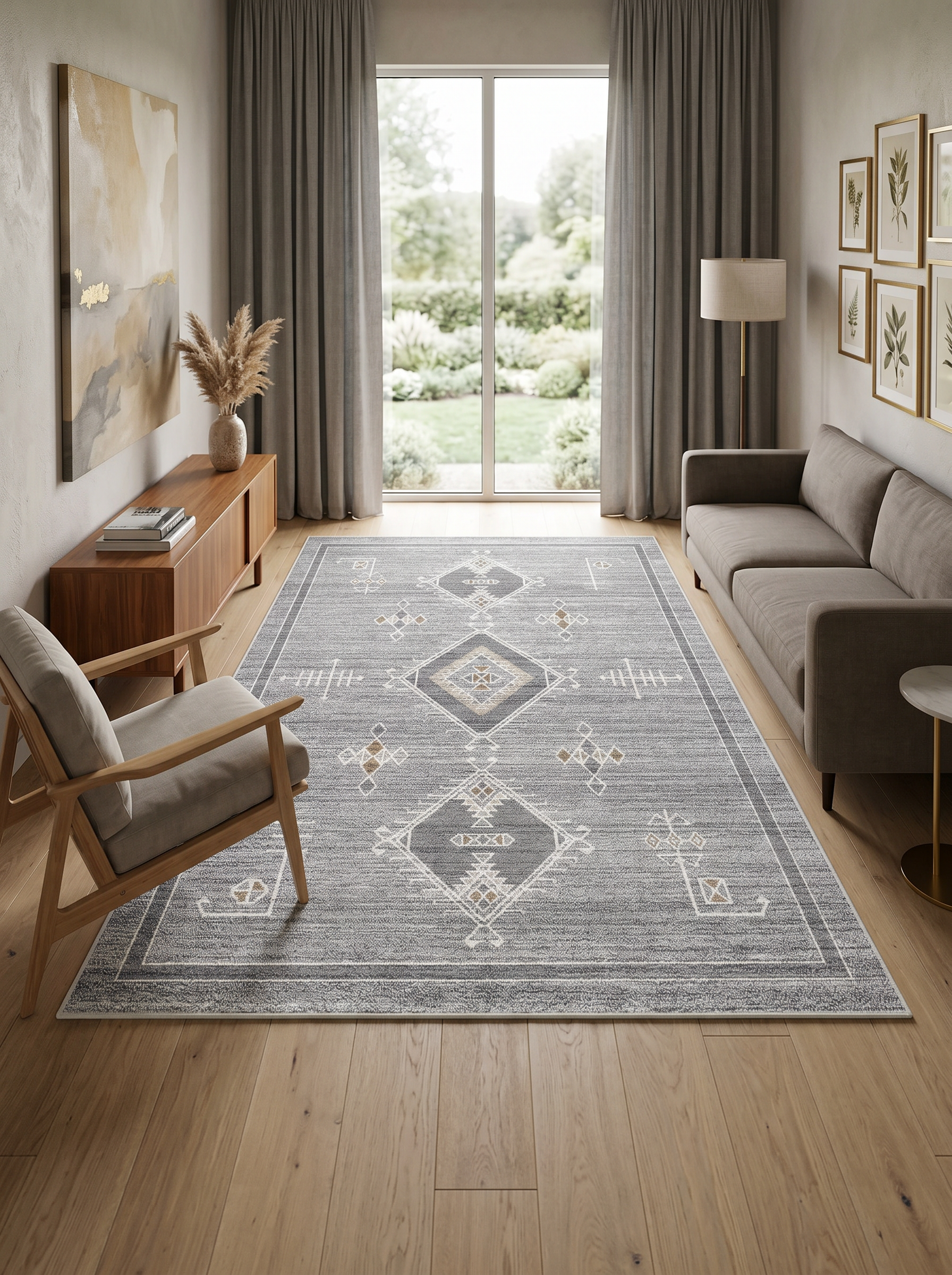 yıkanabilir kaymaz taban şönil dokuma halı 120x180 gri