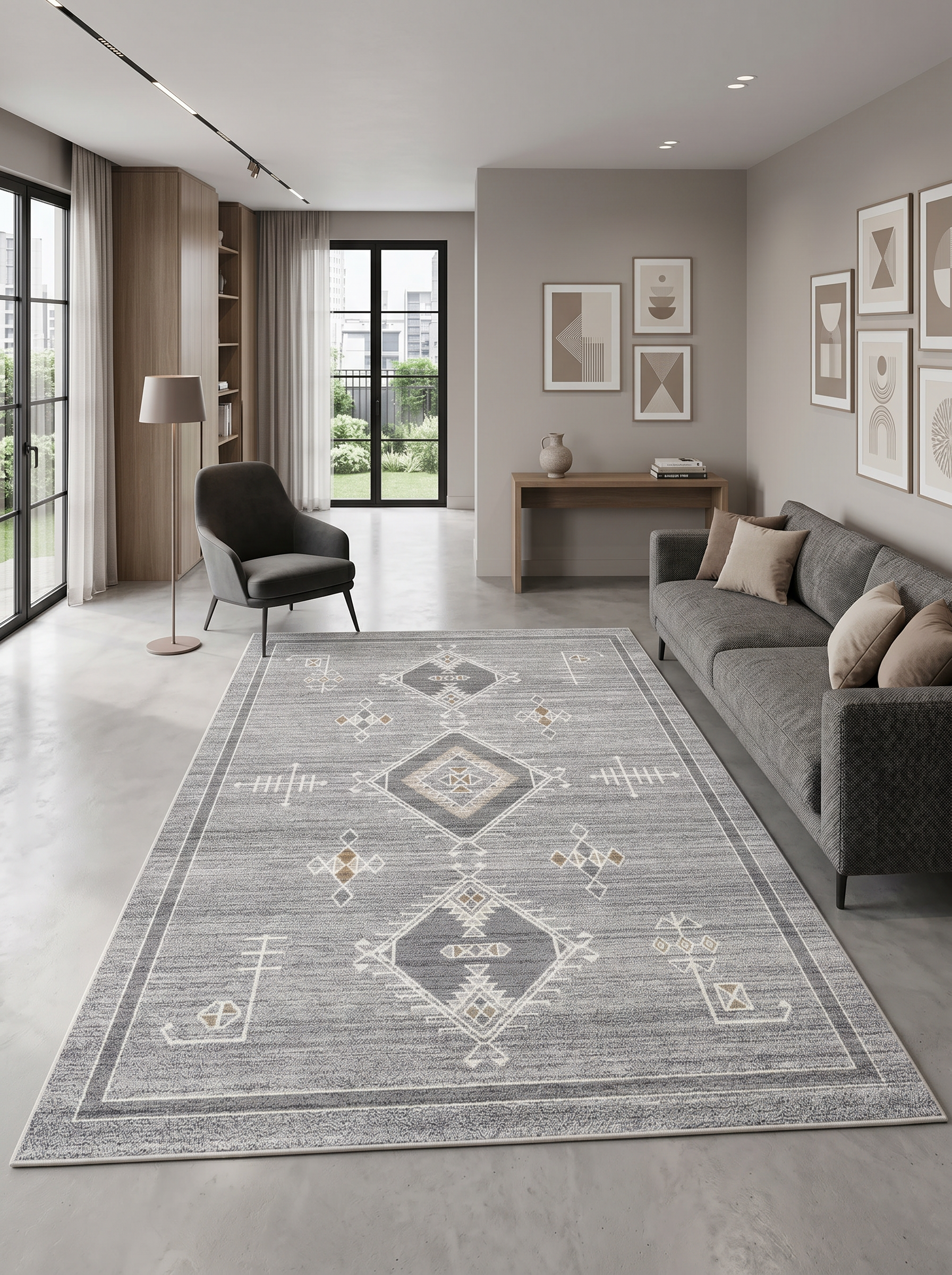 yıkanabilir kaymaz taban şönil dokuma halı 80x200 gri