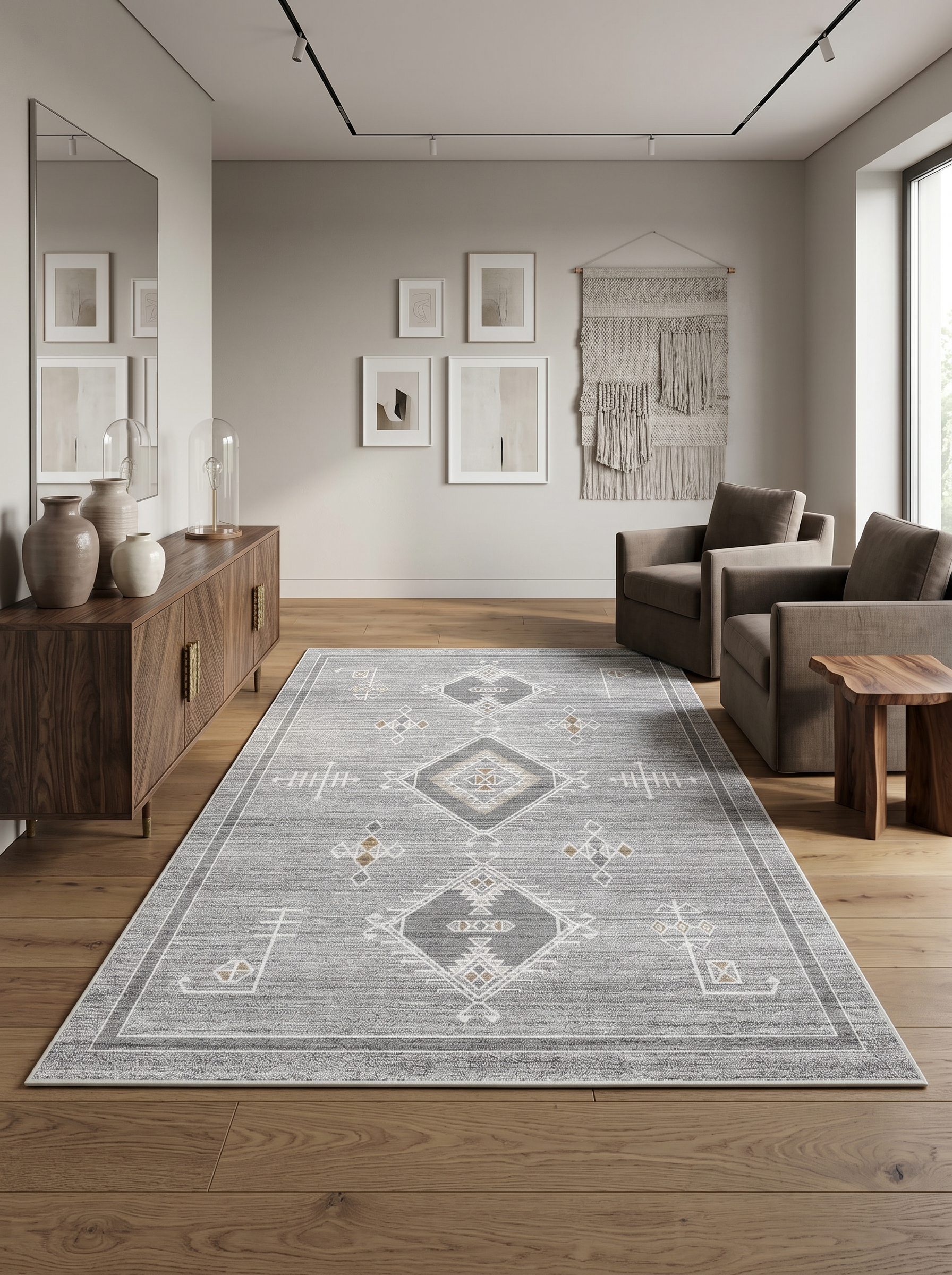 yıkanabilir kaymaz taban şönil dokuma halı 200x250 (5 m²) gri