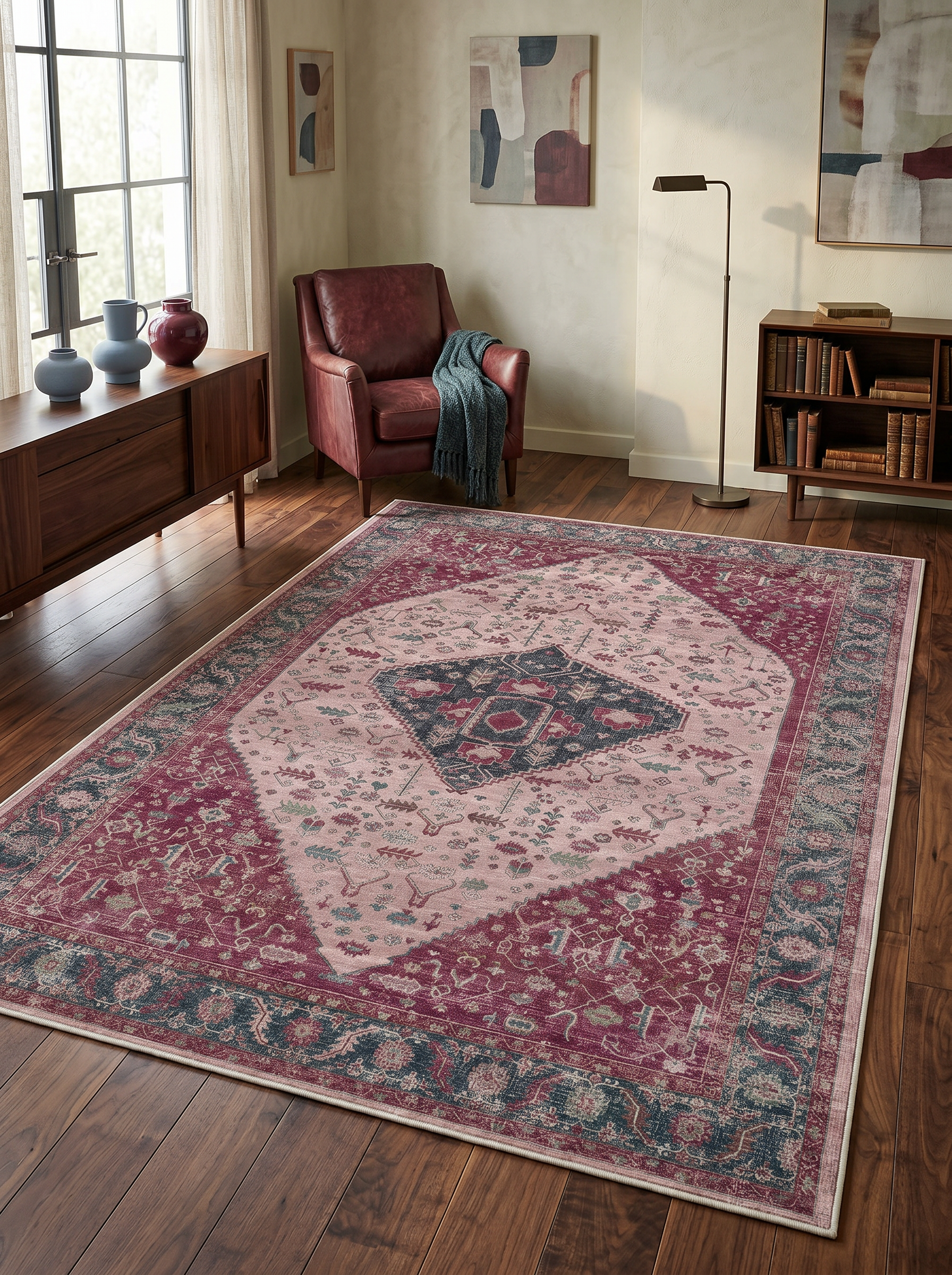yıkanabilir kaymaz taban şönil dokuma halı 80x100 kirmizi; renkli; pudra