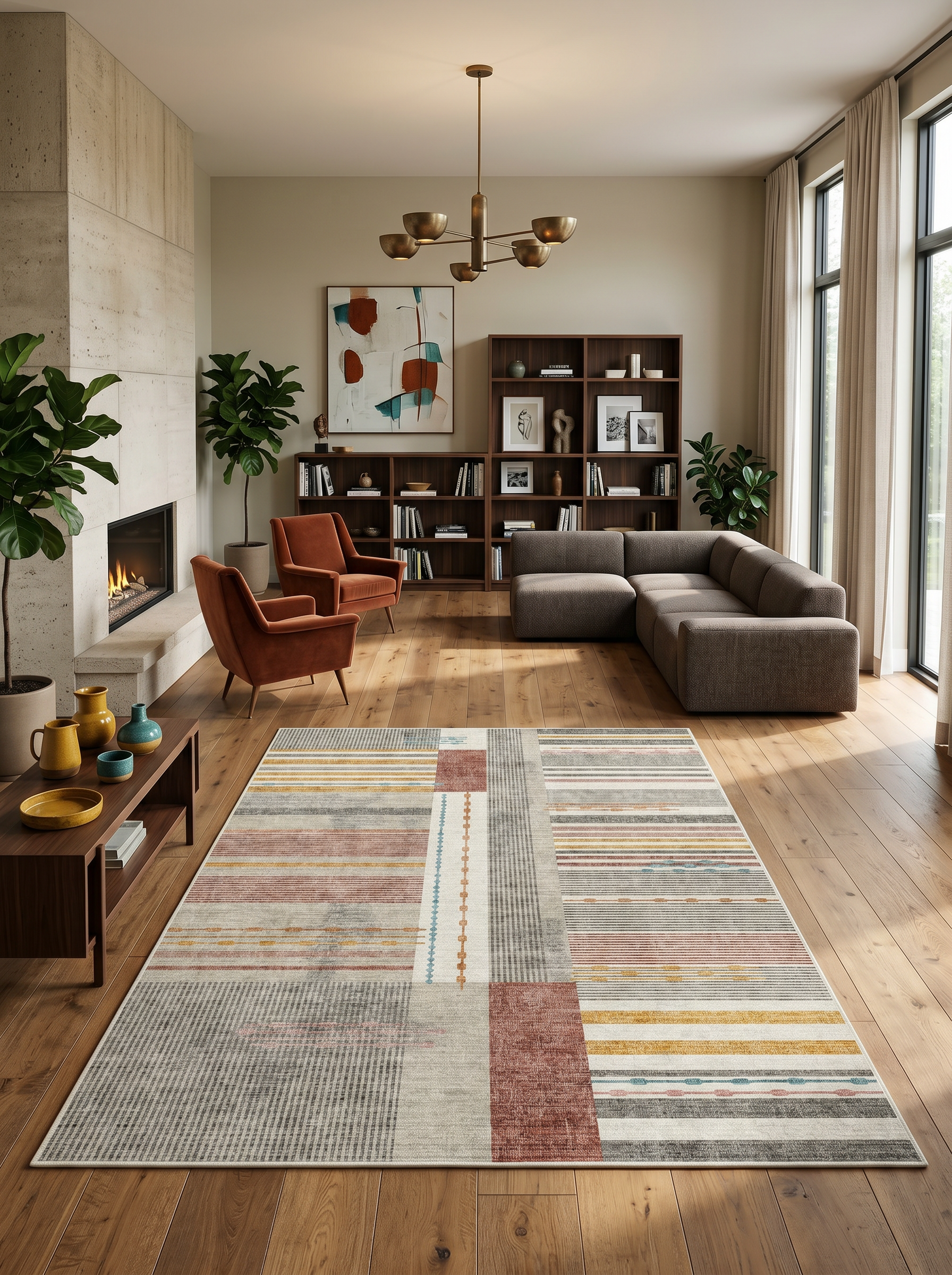 yıkanabilir kaymaz taban şönil dokuma halı 200x250 (5 m²) kahverengi; bej; renkli