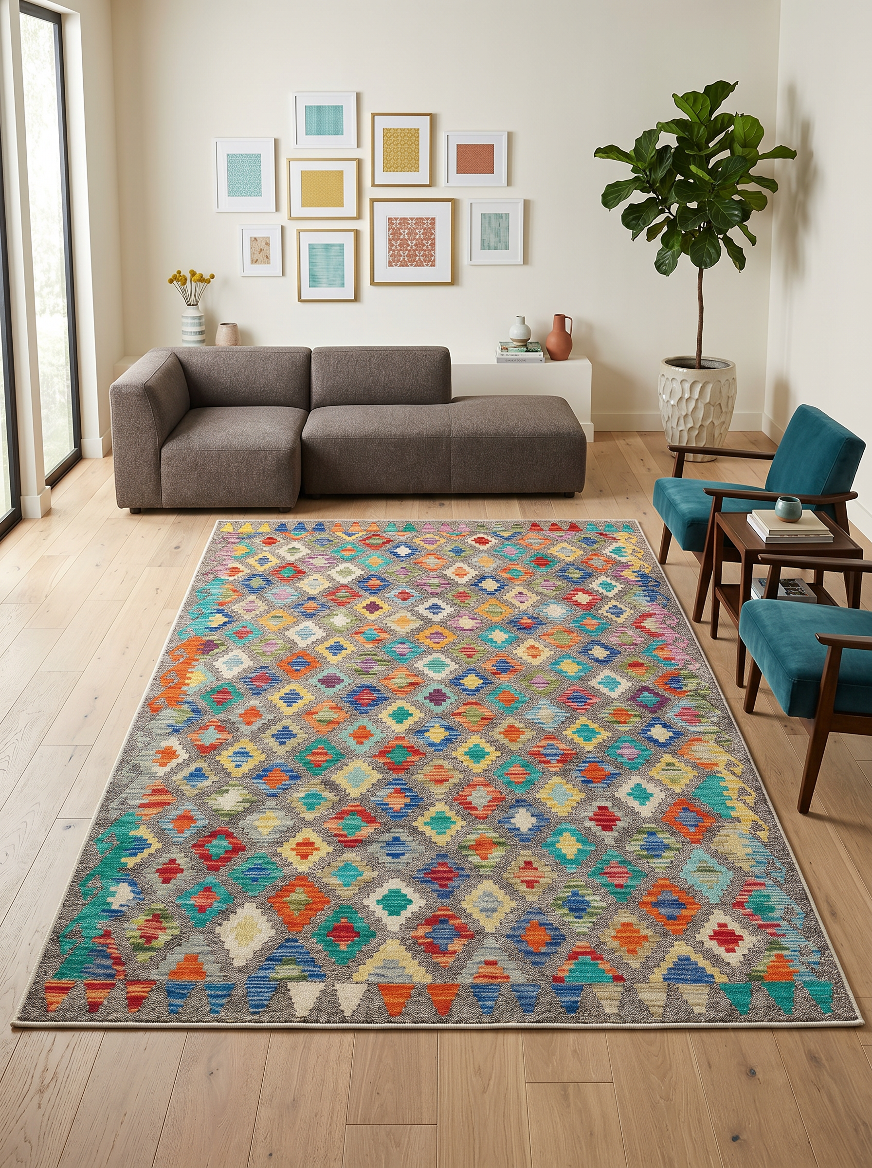 Arte VN123-1 Modern Geometrik Desenli Renkli Dekoratif Salon Mutfak Koridor Halısı