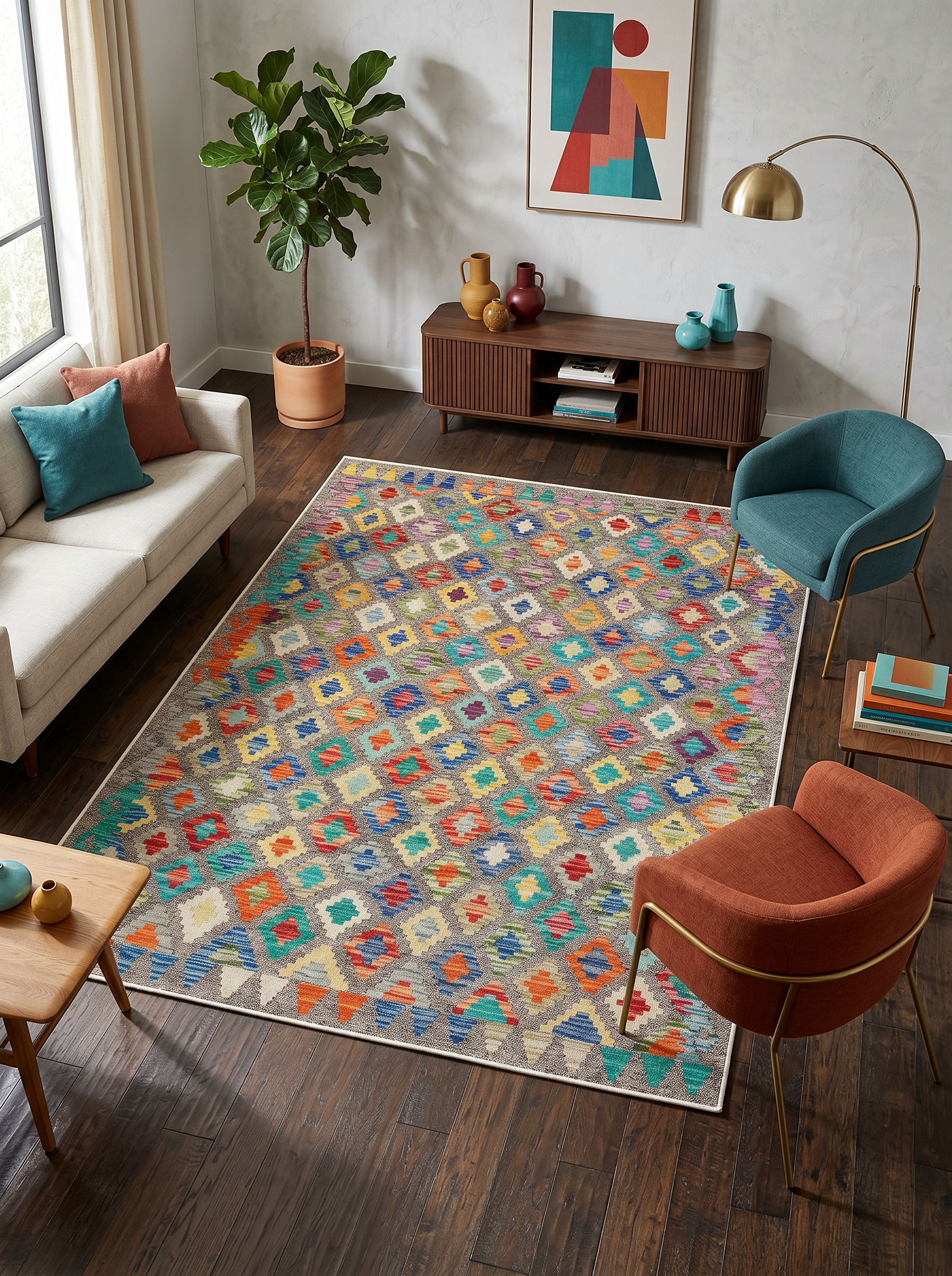 Arte VN123-1 Modern Geometrik Desenli Renkli Dekoratif Salon Mutfak Koridor Halısı