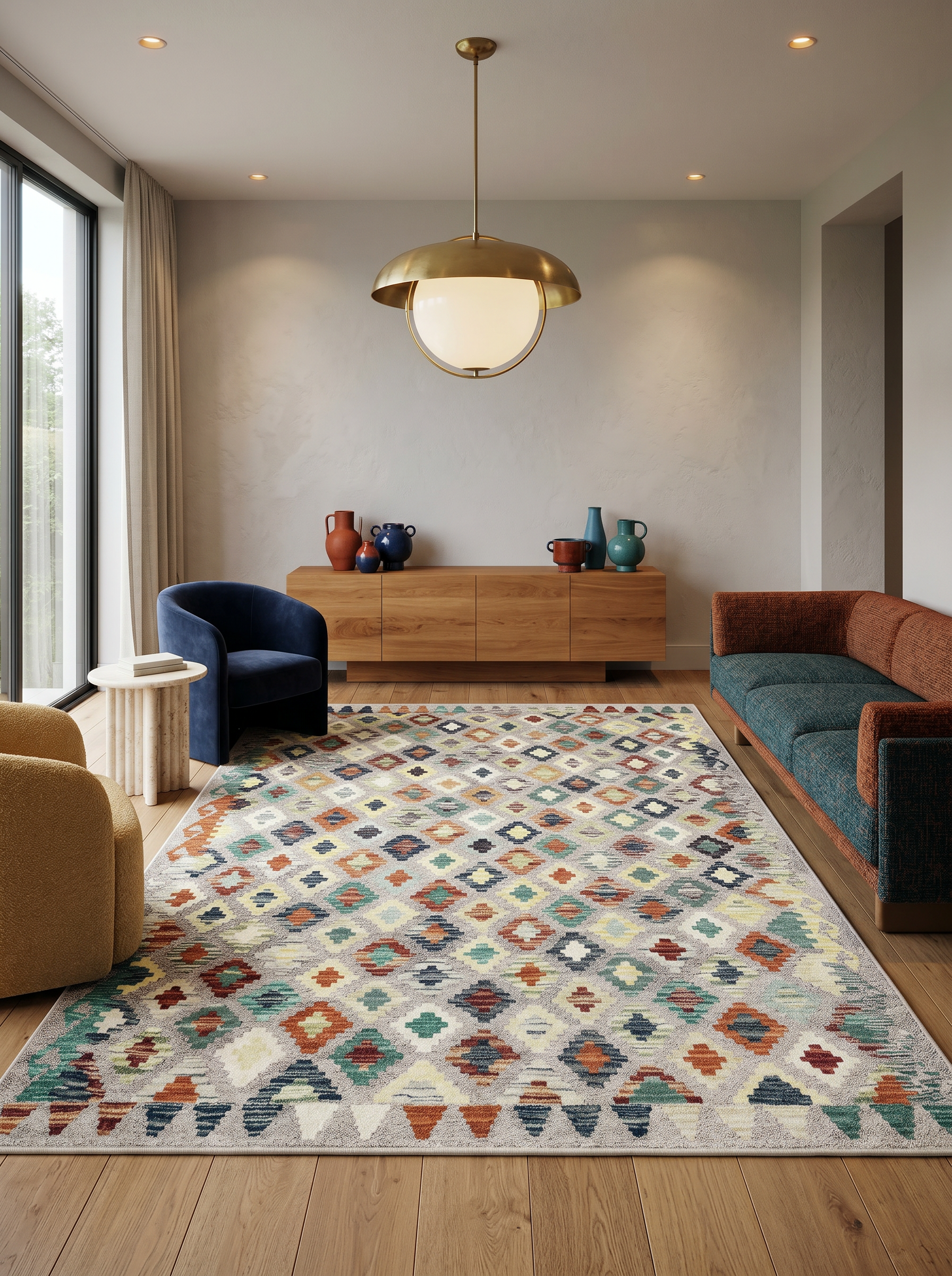 Arte VN123-2 Modern Geometrik Desenli Renkli Dekoratif Salon Mutfak Koridor Halısı