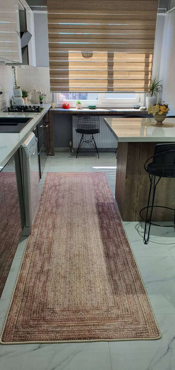 HASIR KAHVE - Kaymaz Deri Taban Makinede Yıkanabilir Salon Oturma Odası Mutfak Halısı