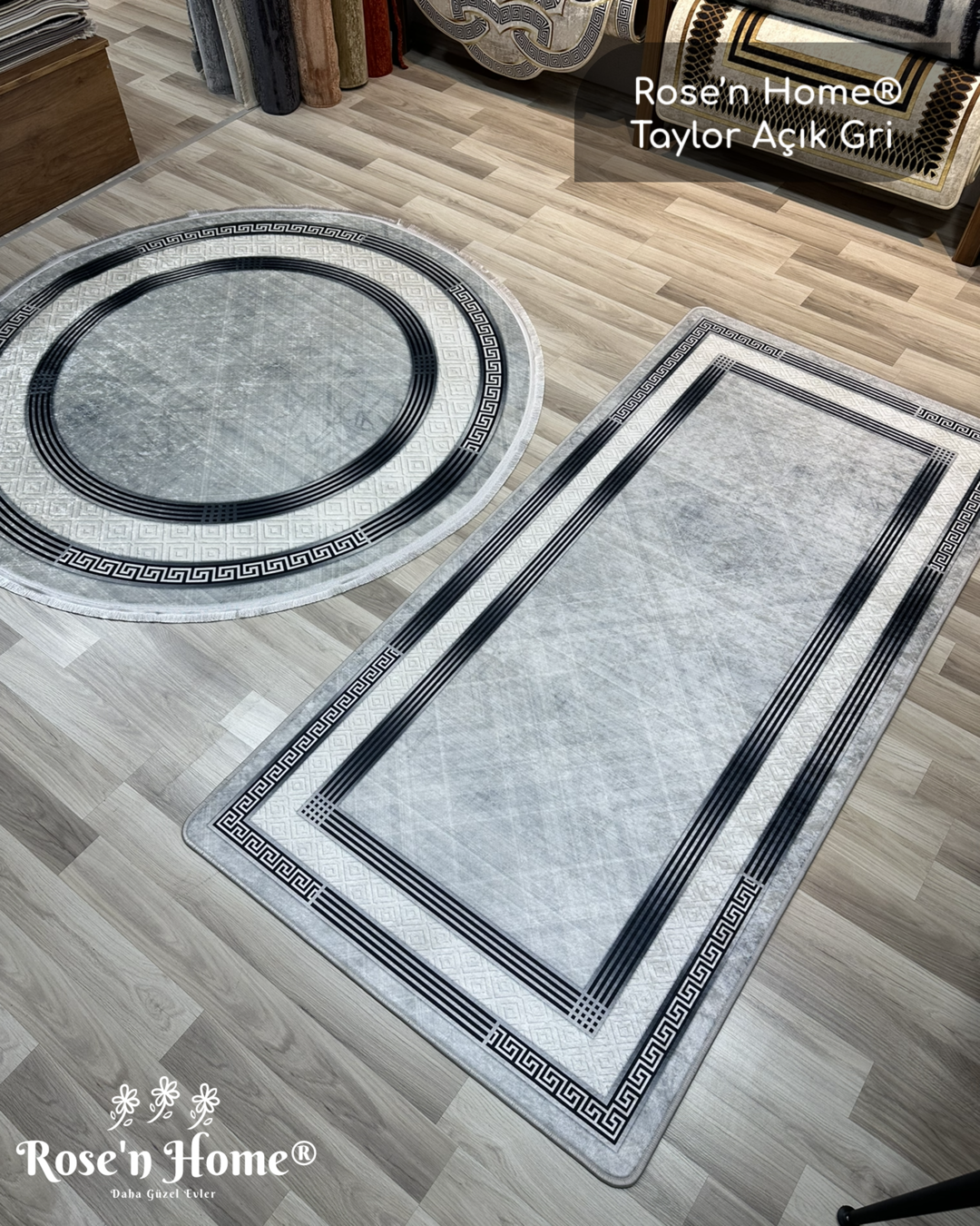 TAYLOR AÇIK GRİ - Kaymaz Deri Taban Makinede Yıkanabilir Salon Oturma Odası Mutfak Halısı