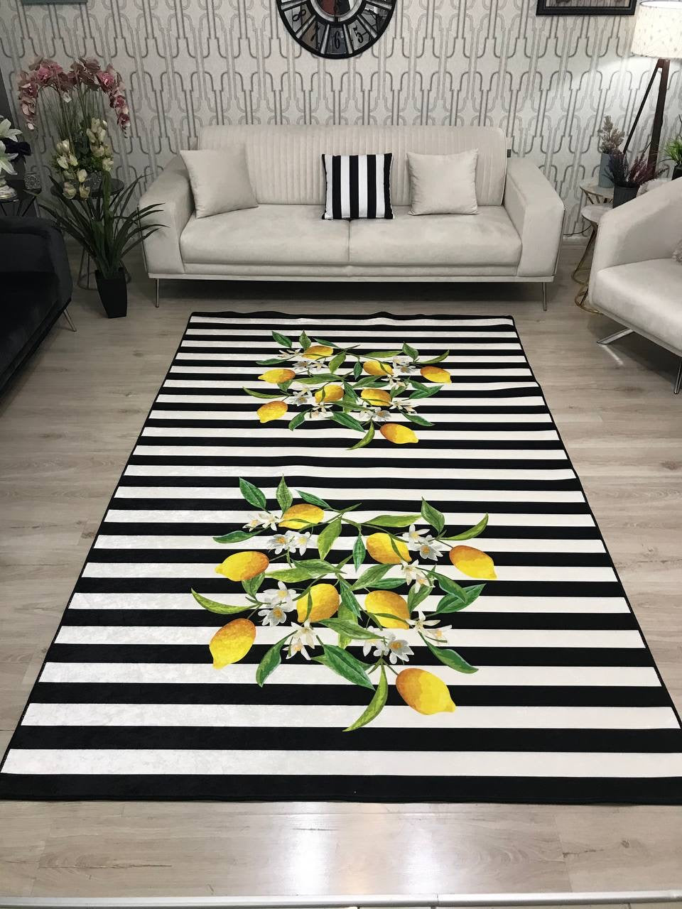 LEMON - Kaymaz Deri Taban Makinede Yıkanabilir Salon Oturma Odası Mutfak Halısı