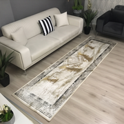 CHAİN MARBLE GOLD - Kaymaz Deri Taban Makinede Yıkanabilir Salon Oturma Odası Mutfak Halısı