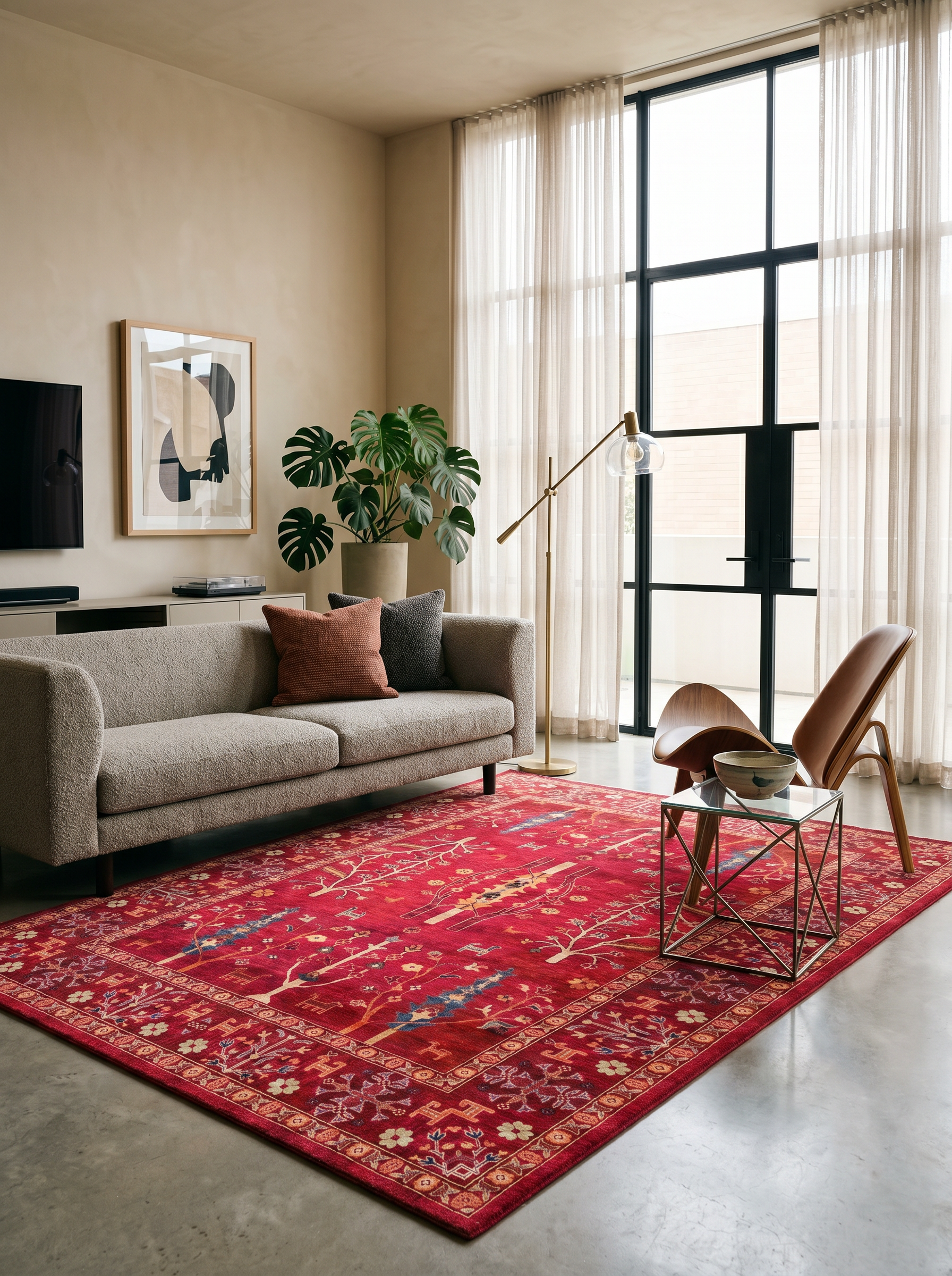 yıkanabilir kaymaz taban şönil dokuma halı 200x250 (5 m²) kirmizi; renkli