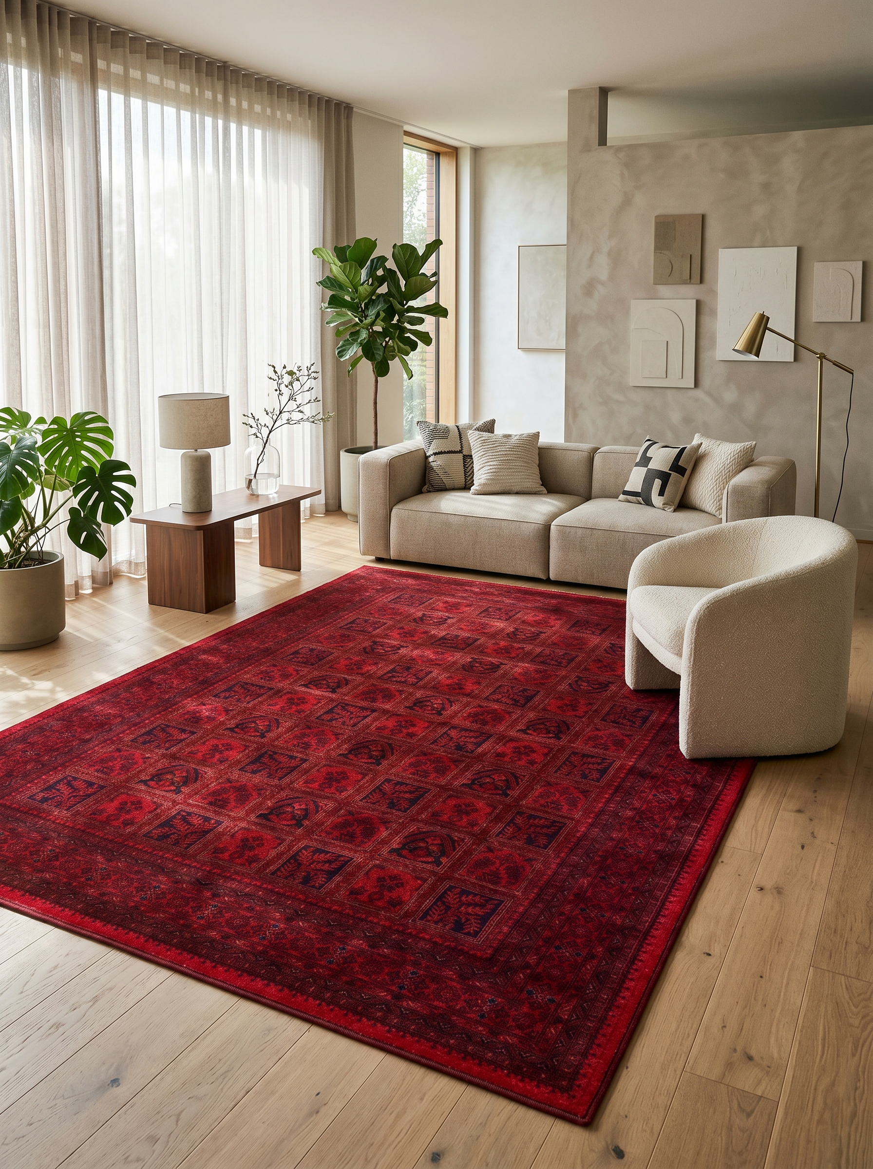 yıkanabilir kaymaz taban şönil dokuma halı 160x230 (4 m²) kirmizi; siyah