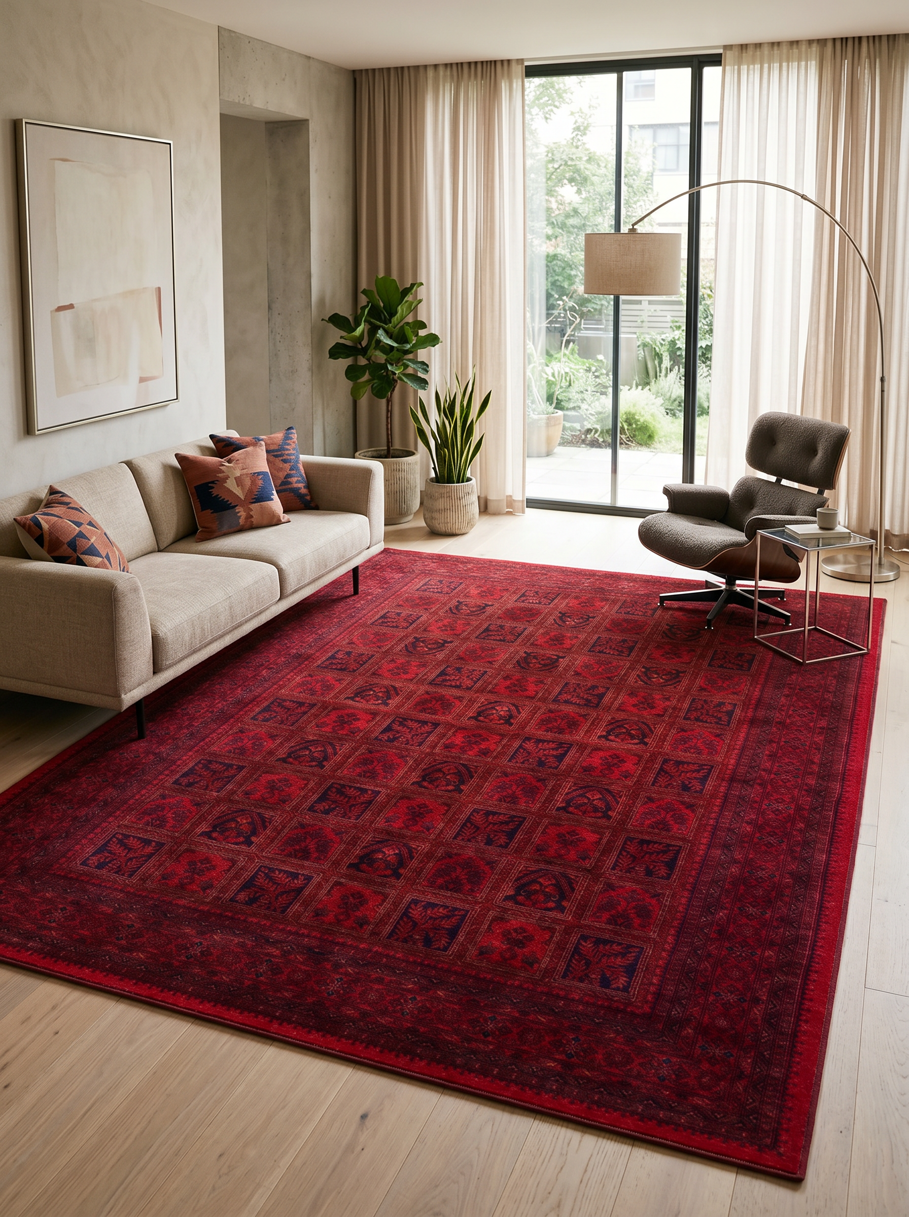 yıkanabilir kaymaz taban şönil dokuma halı 200x250 (5 m²) kirmizi; siyah