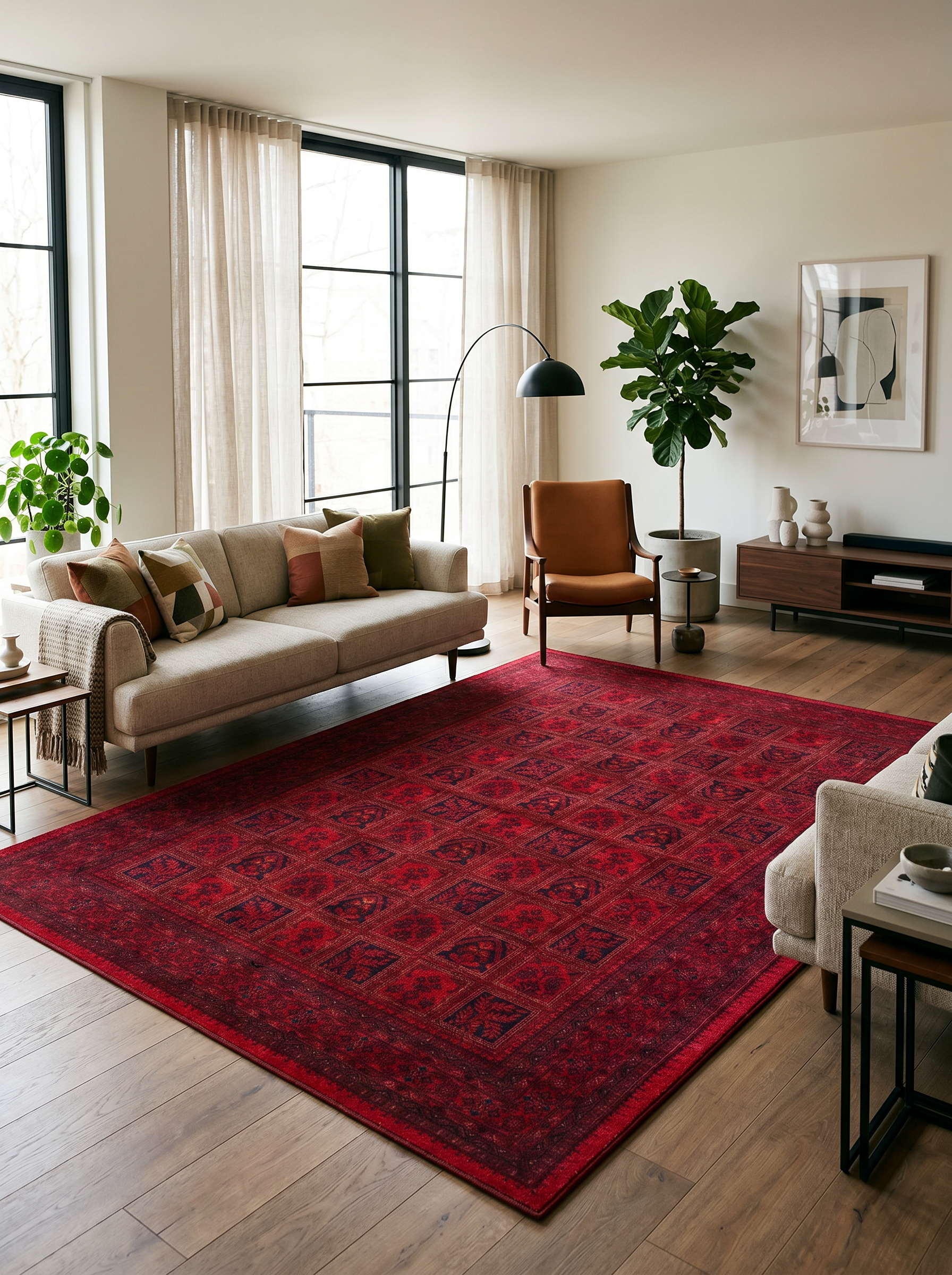 yıkanabilir kaymaz taban şönil dokuma halı 200x290 (6 m²) kirmizi; siyah