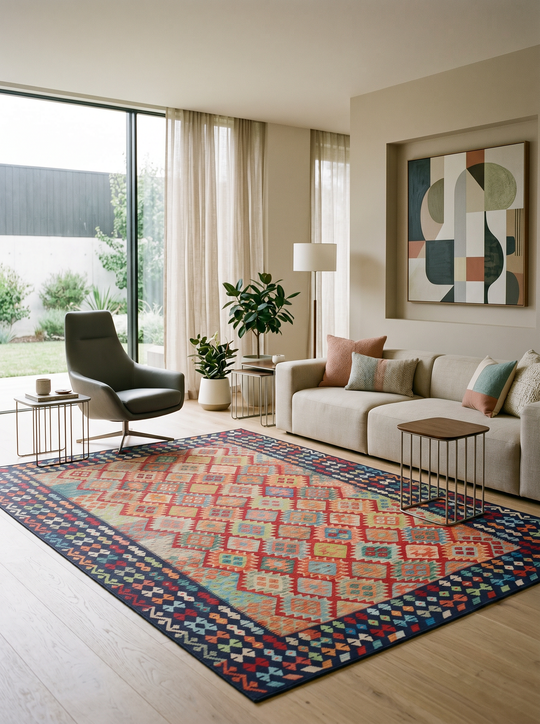 yıkanabilir kaymaz taban şönil dokuma halı 200x290 6m2 lacivert kırmızı renkli