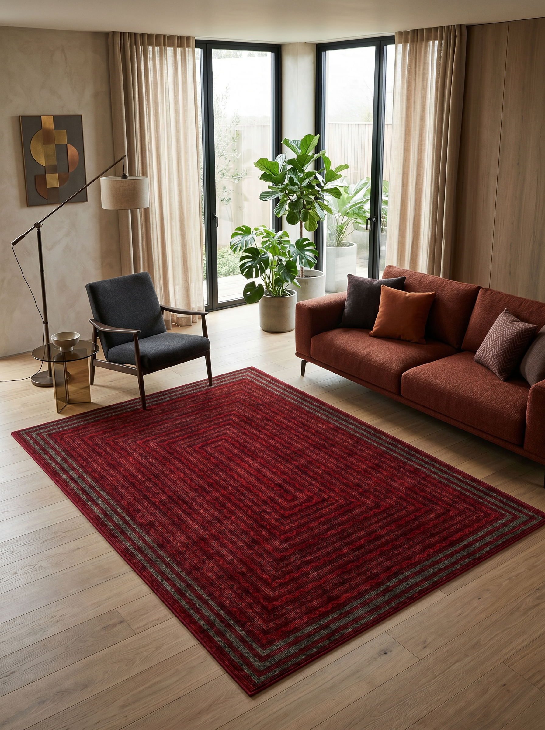 yıkanabilir kaymaz taban şönil dokuma halı 80x200 kirmizi; antrasit