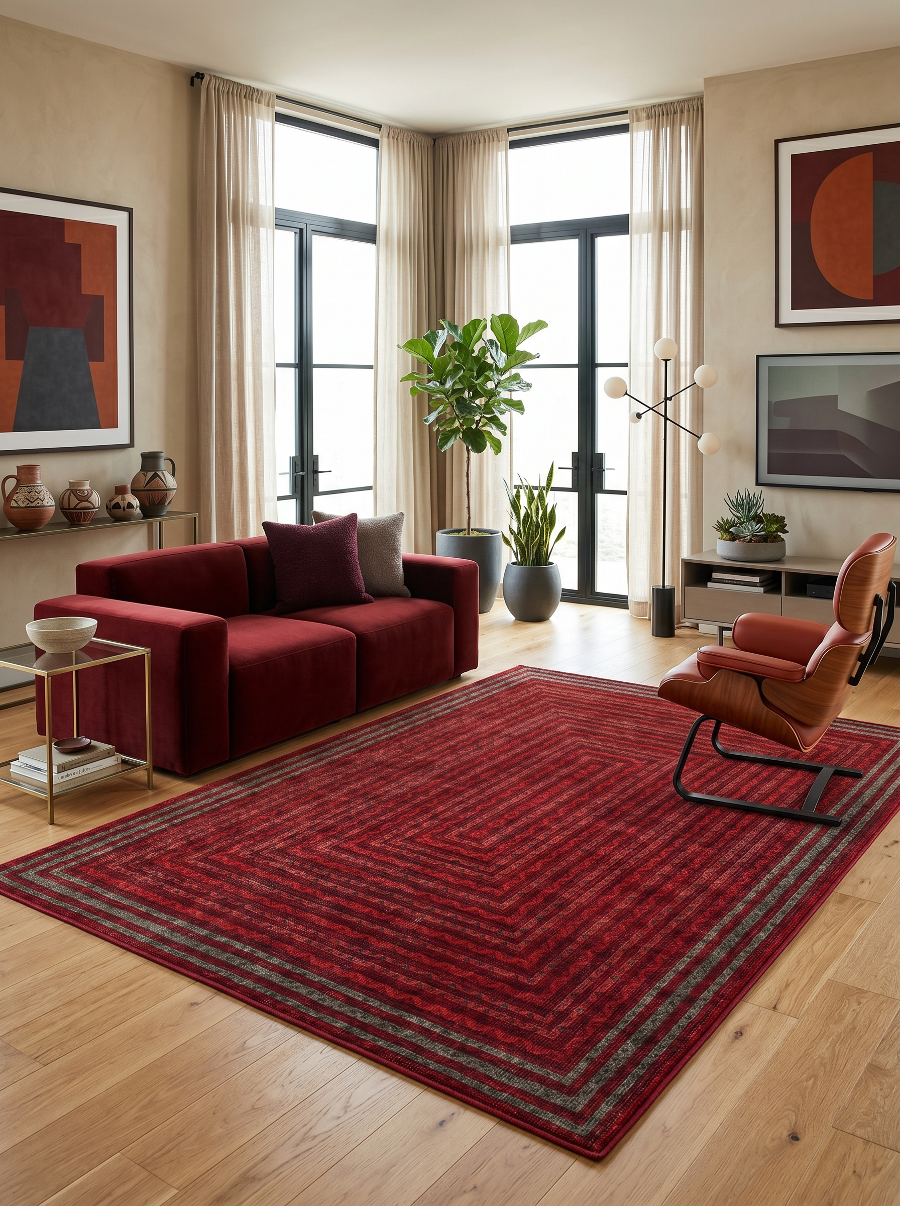 yıkanabilir kaymaz taban şönil dokuma halı 200x250 (5 m²) kirmizi; antrasit