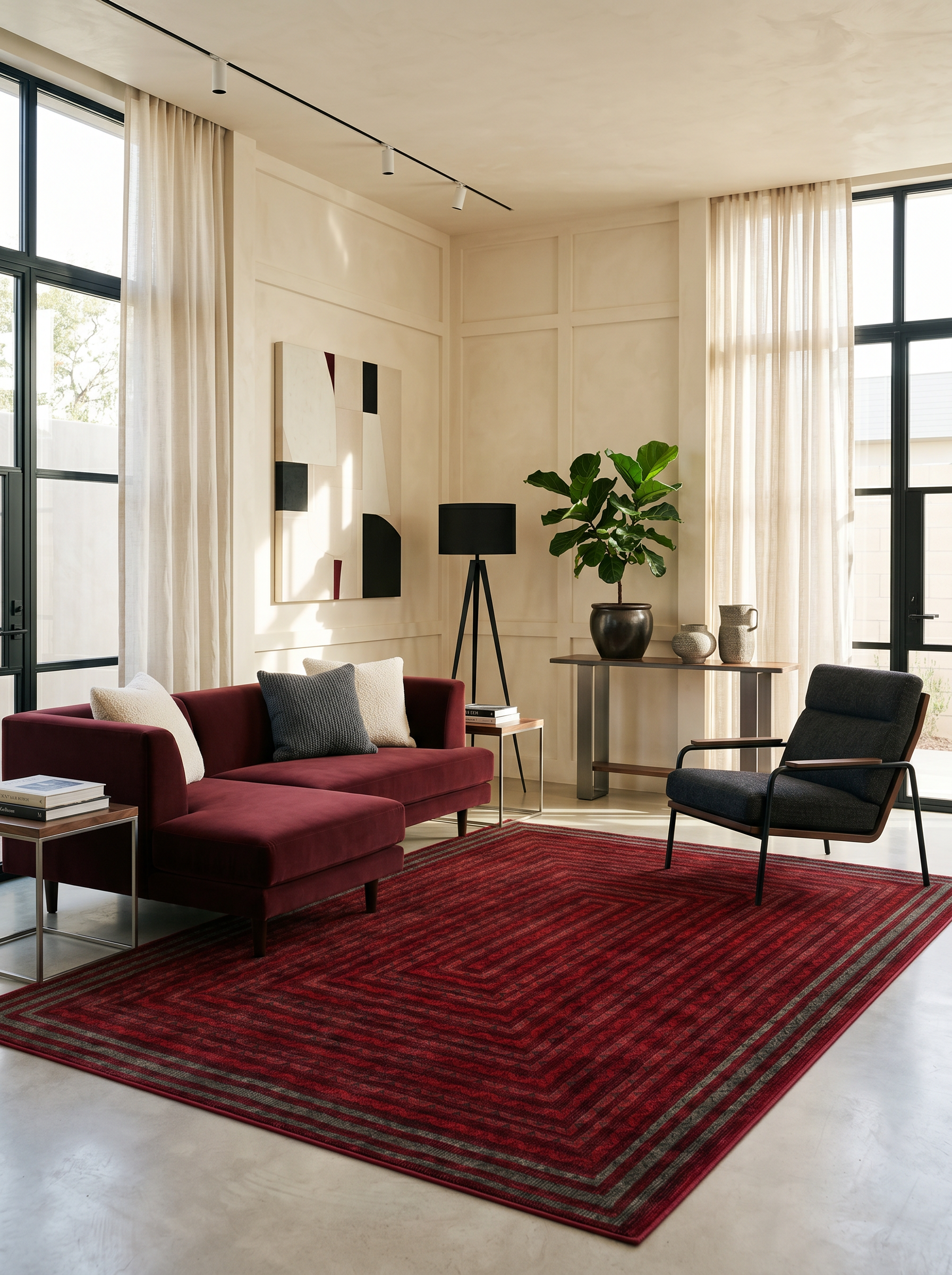 yıkanabilir kaymaz taban şönil dokuma halı 200x290 (6 m²) kirmizi; antrasit