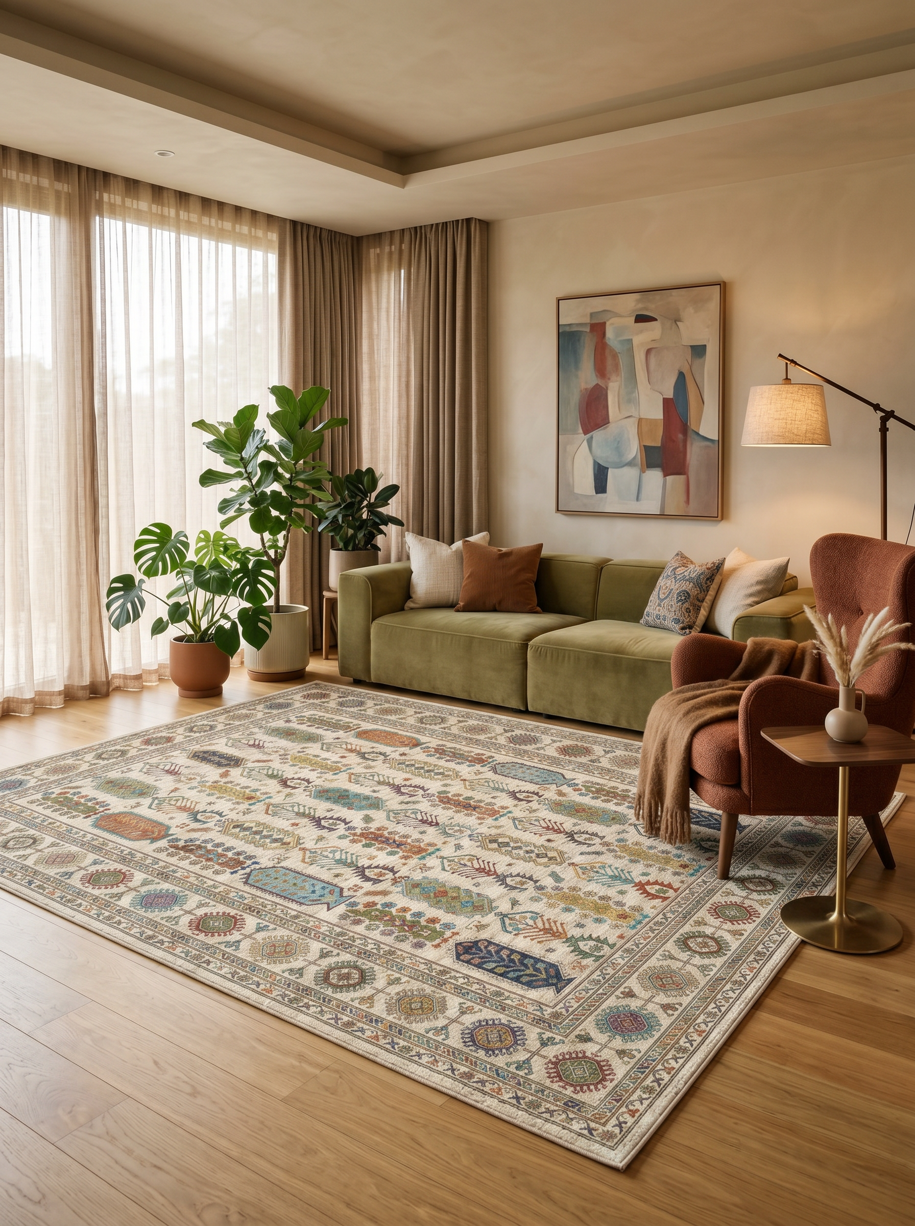 yıkanabilir kaymaz taban şönil dokuma halı 120x180 krem; renkli