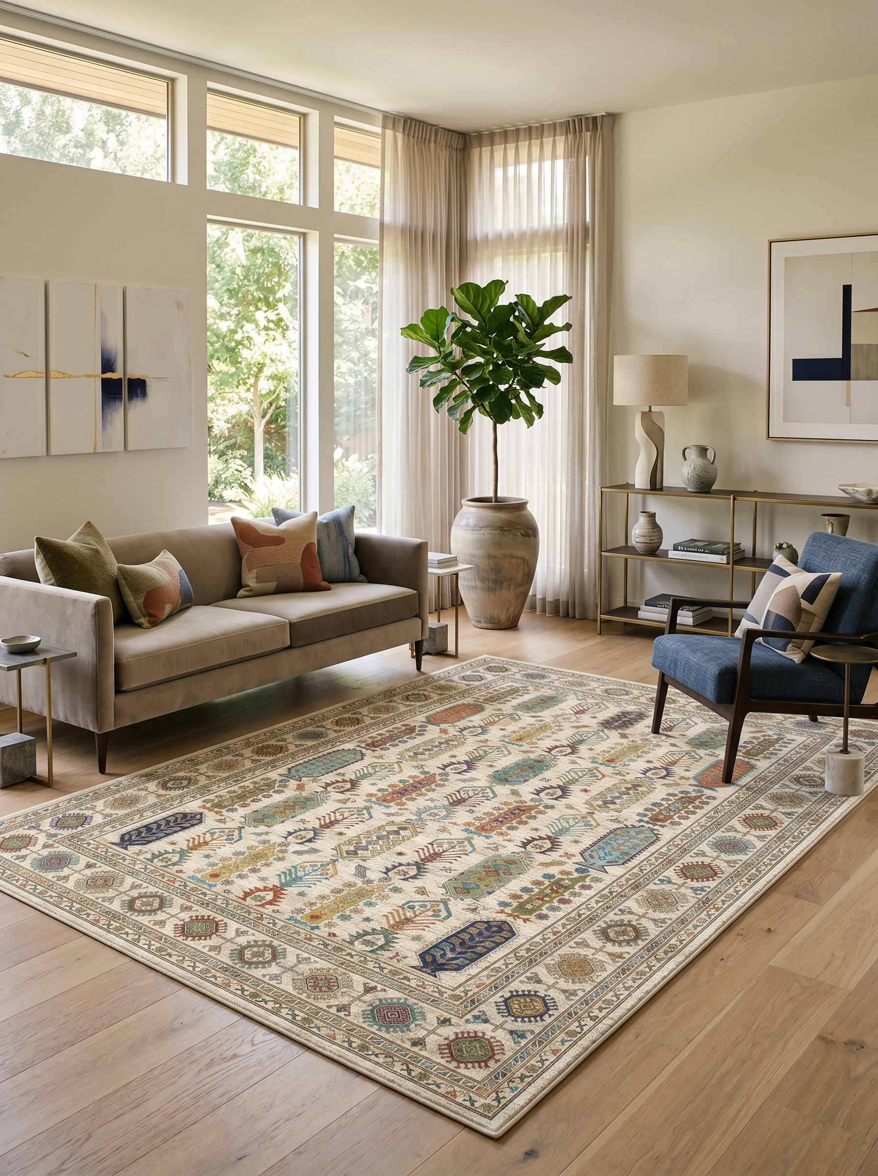 yıkanabilir kaymaz taban şönil dokuma halı 200x250 (5 m²) krem; renkli