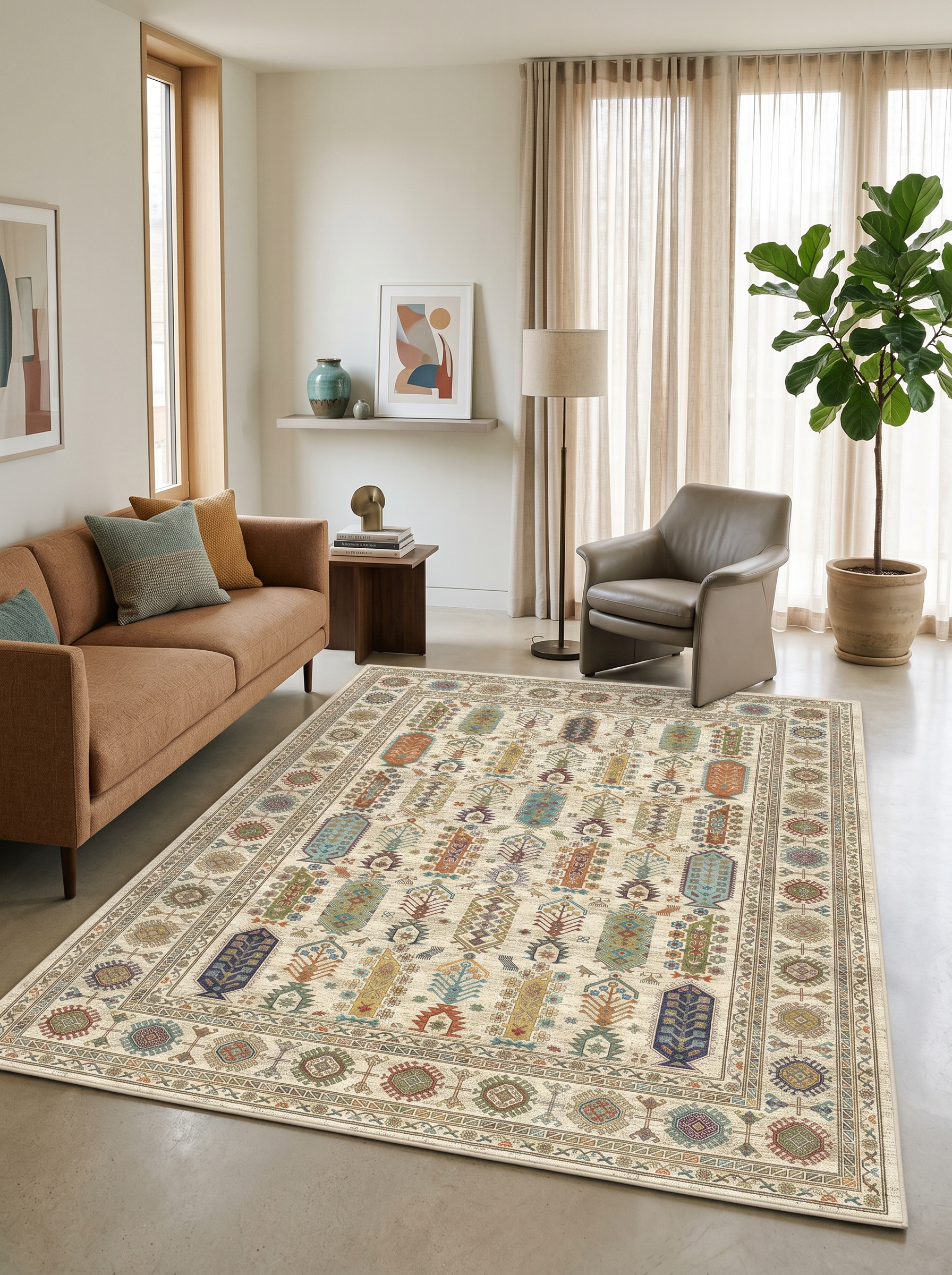 yıkanabilir kaymaz taban şönil dokuma halı 80x200 krem; renkli