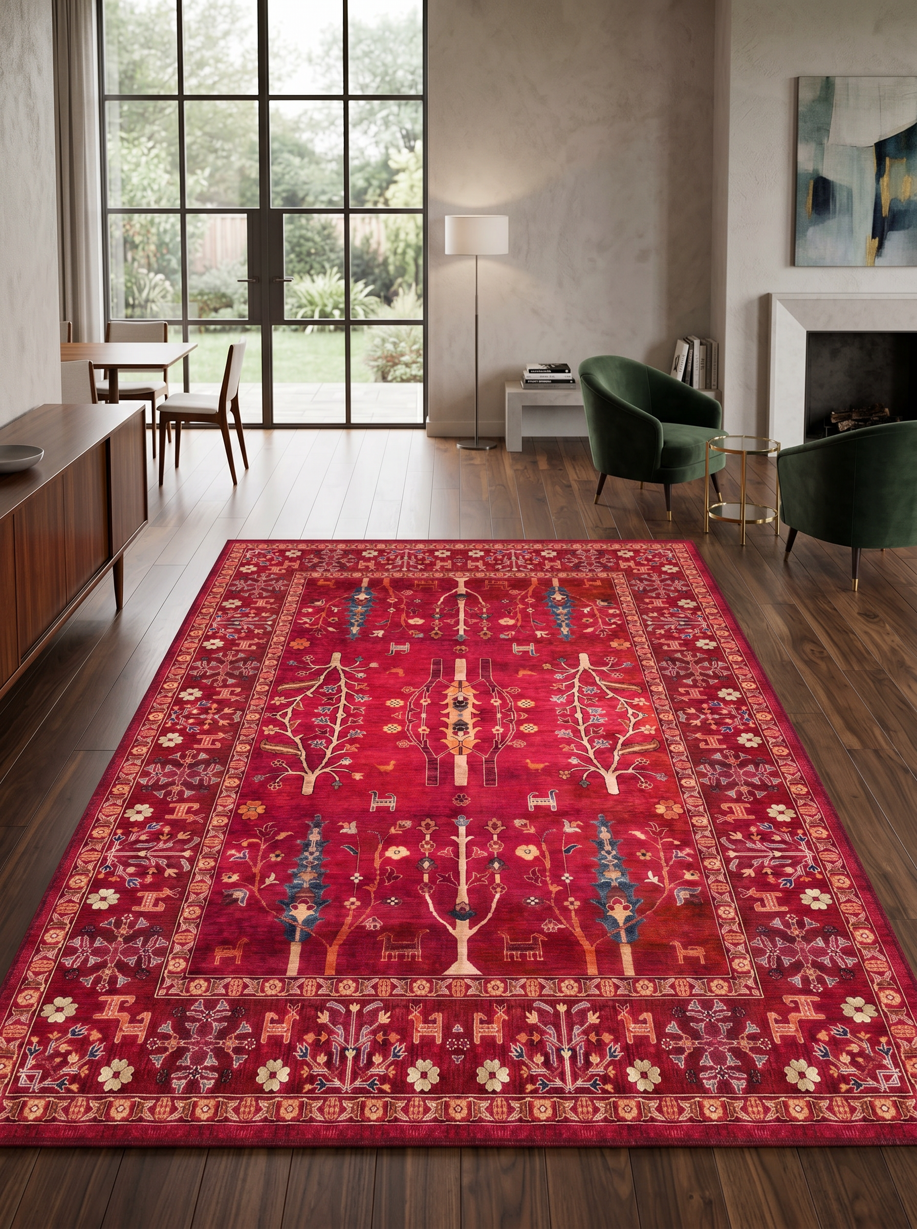 yıkanabilir kaymaz taban şönil dokuma halı 120x180 kirmizi; renkli