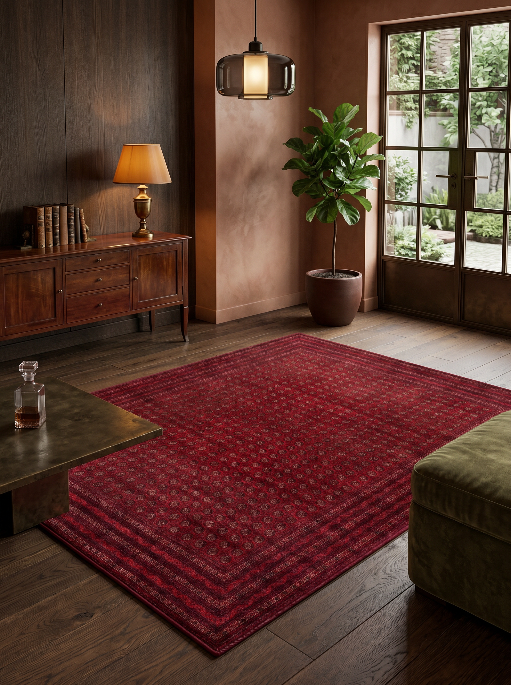 yıkanabilir kaymaz taban şönil dokuma halı 200x250 (5 m²) kirmizi; siyah