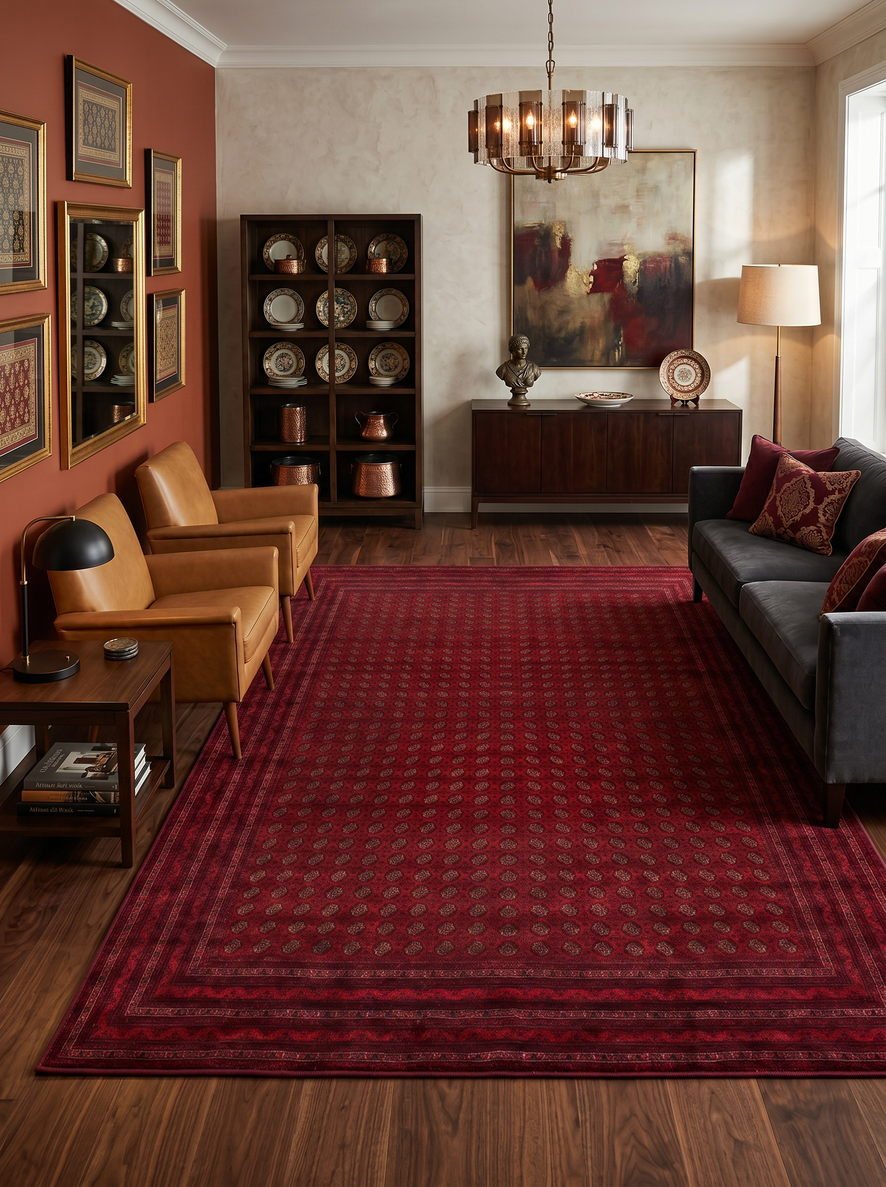 yıkanabilir kaymaz taban şönil dokuma halı 200x290 (6 m²) kirmizi; siyah