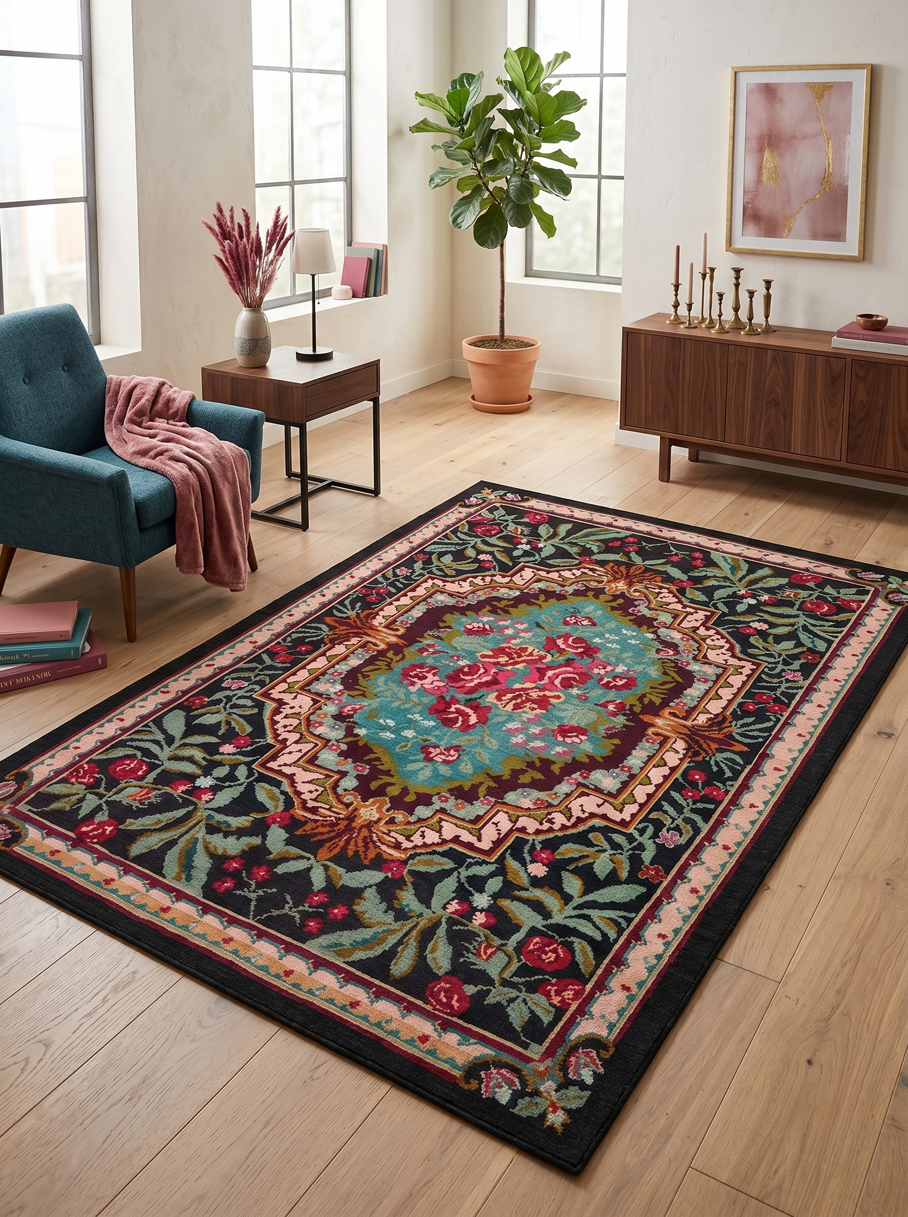 yıkanabilir kaymaz taban şönil dokuma halı 80x100 siyah; renkli