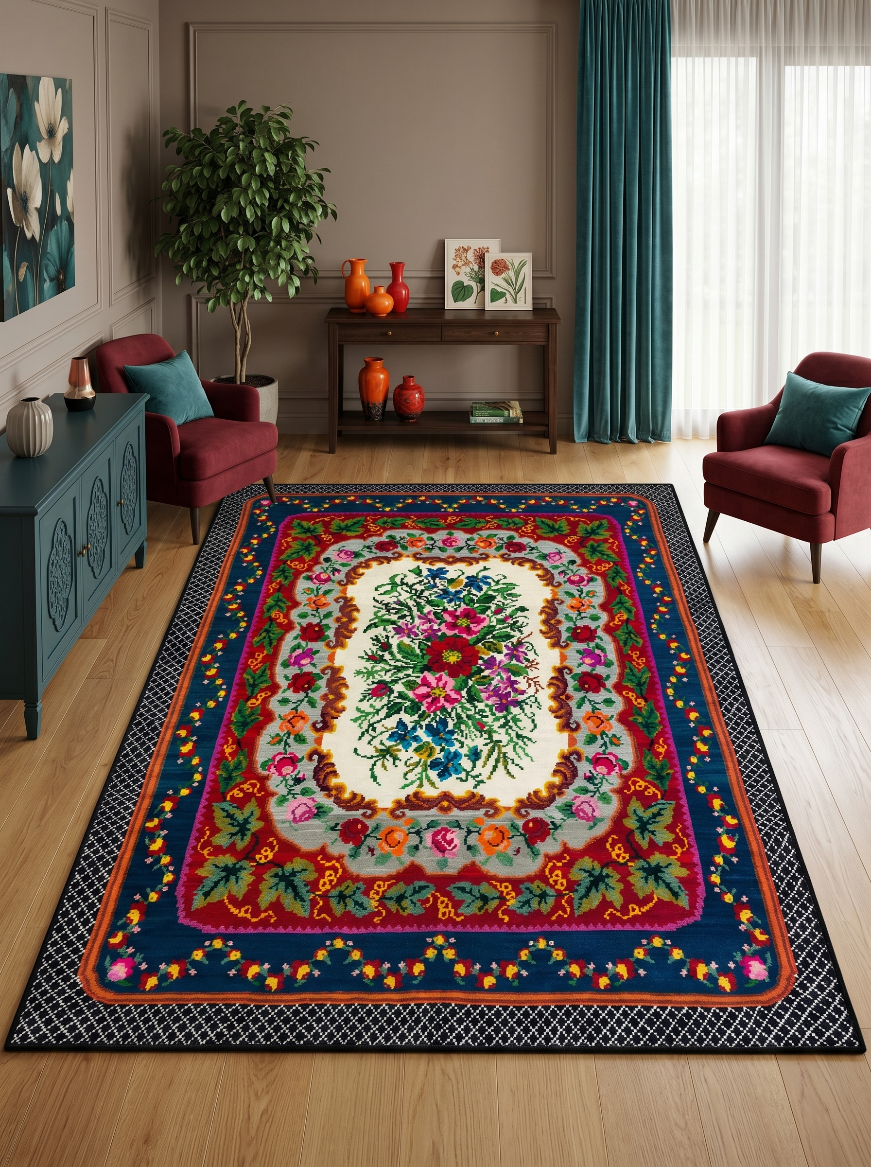 yıkanabilir kaymaz taban şönil dokuma halı 80x100 kirmizi; lacivert; renkli