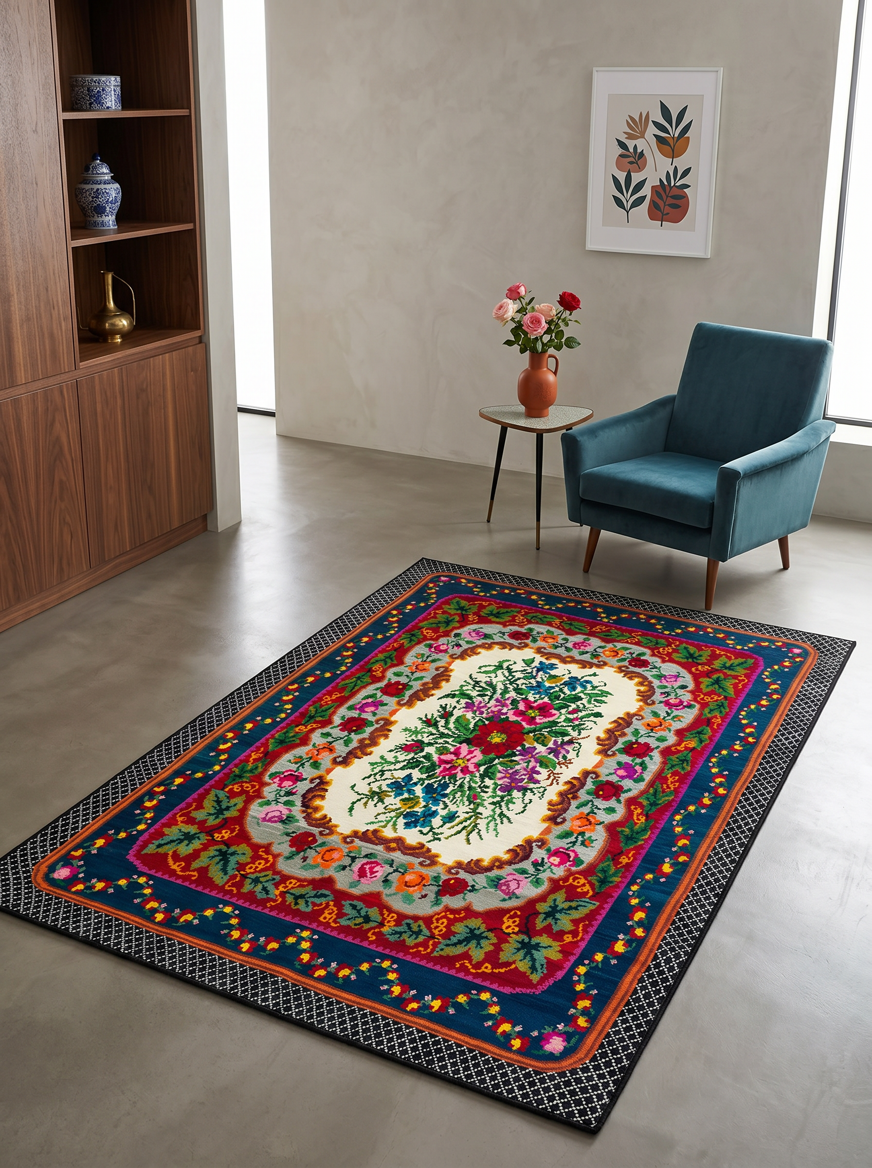 yıkanabilir kaymaz taban şönil dokuma halı 80x200 kirmizi; lacivert; renkli
