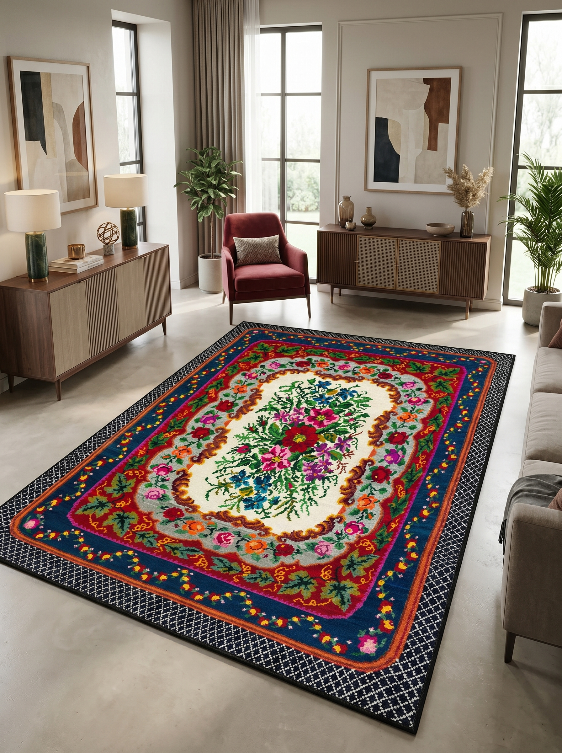 yıkanabilir kaymaz taban şönil dokuma halı 120x180 kirmizi; lacivert; renkli
