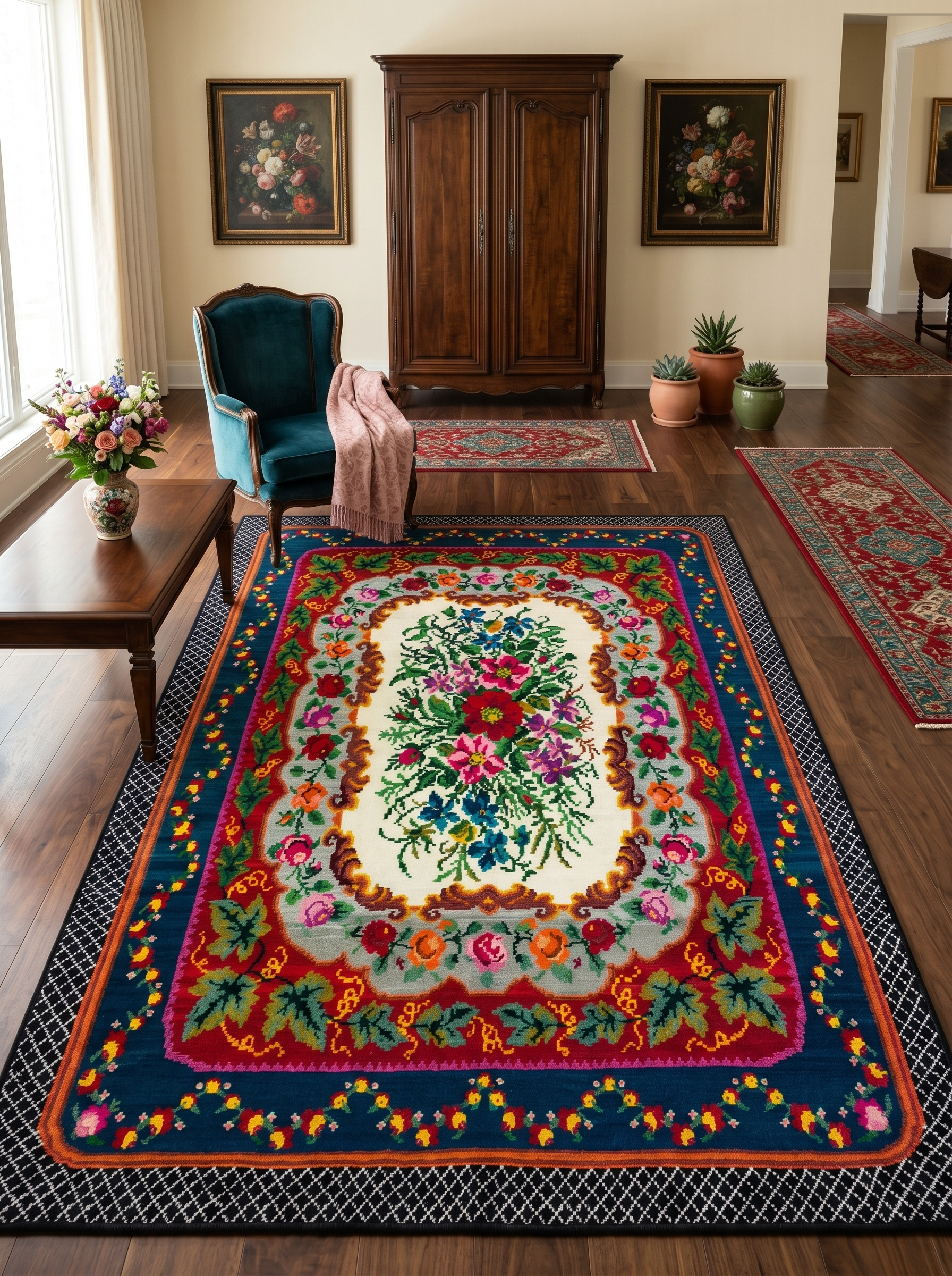 yıkanabilir kaymaz taban şönil dokuma halı 200x250 (5 m²) kirmizi; lacivert; renkli