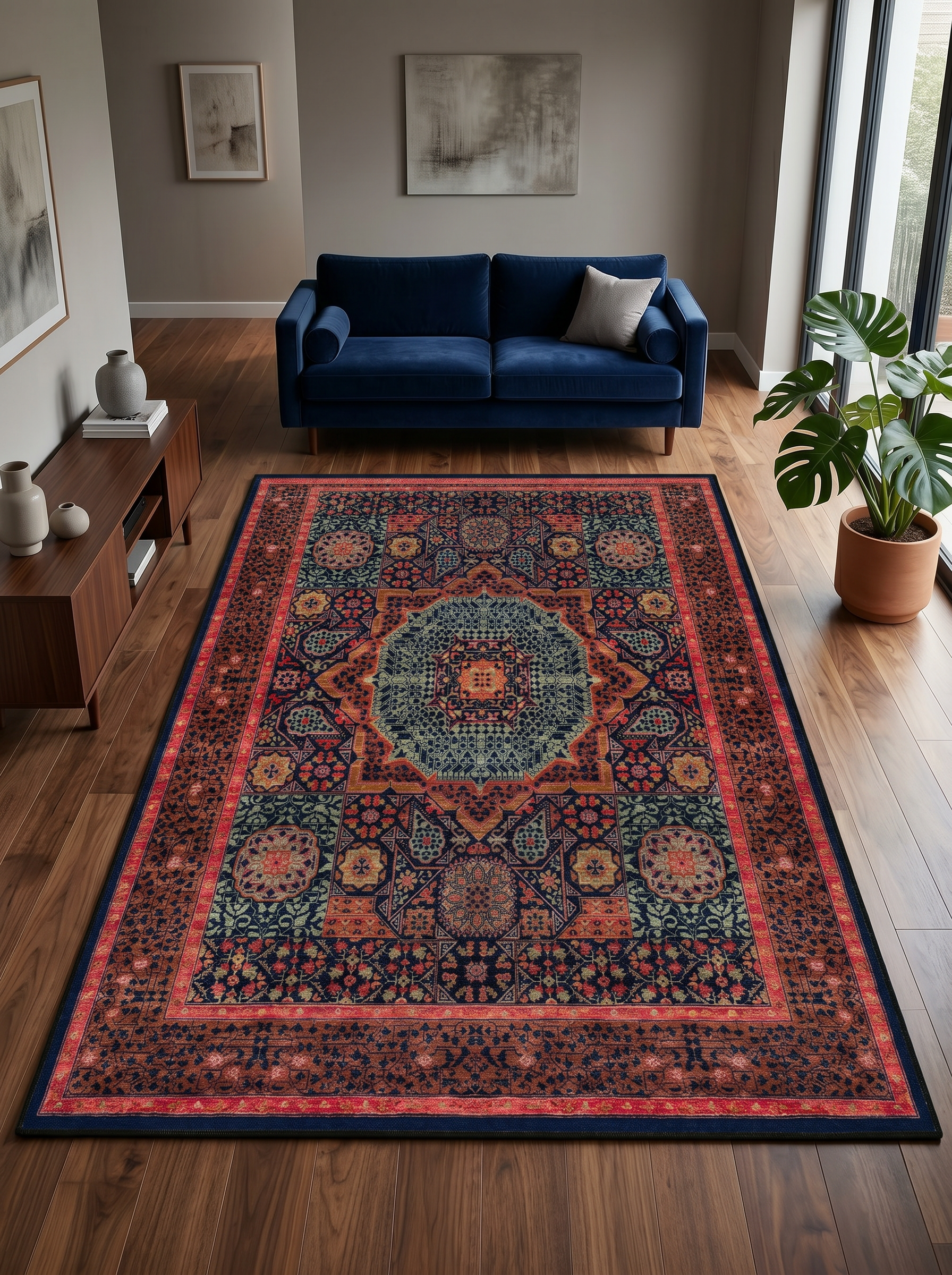 yıkanabilir kaymaz taban şönil dokuma halı 80x200 turuncu; yesil; renkli