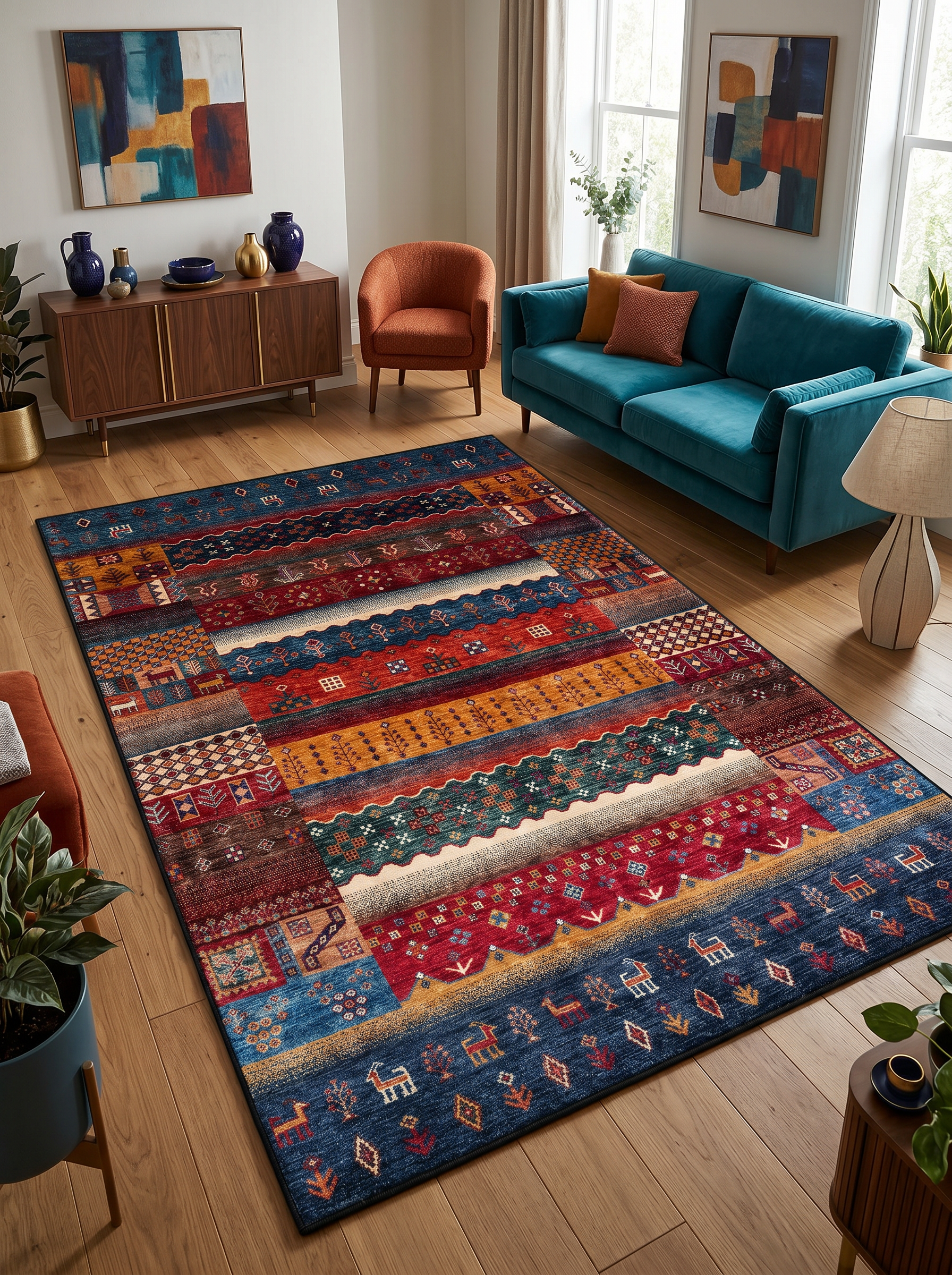 yıkanabilir kaymaz taban şönil dokuma halı 160x230 (4 m²) kirmizi; lacivert; renkli