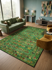 yıkanabilir kaymaz taban şönil dokuma halı 80x100 yesil; renkli