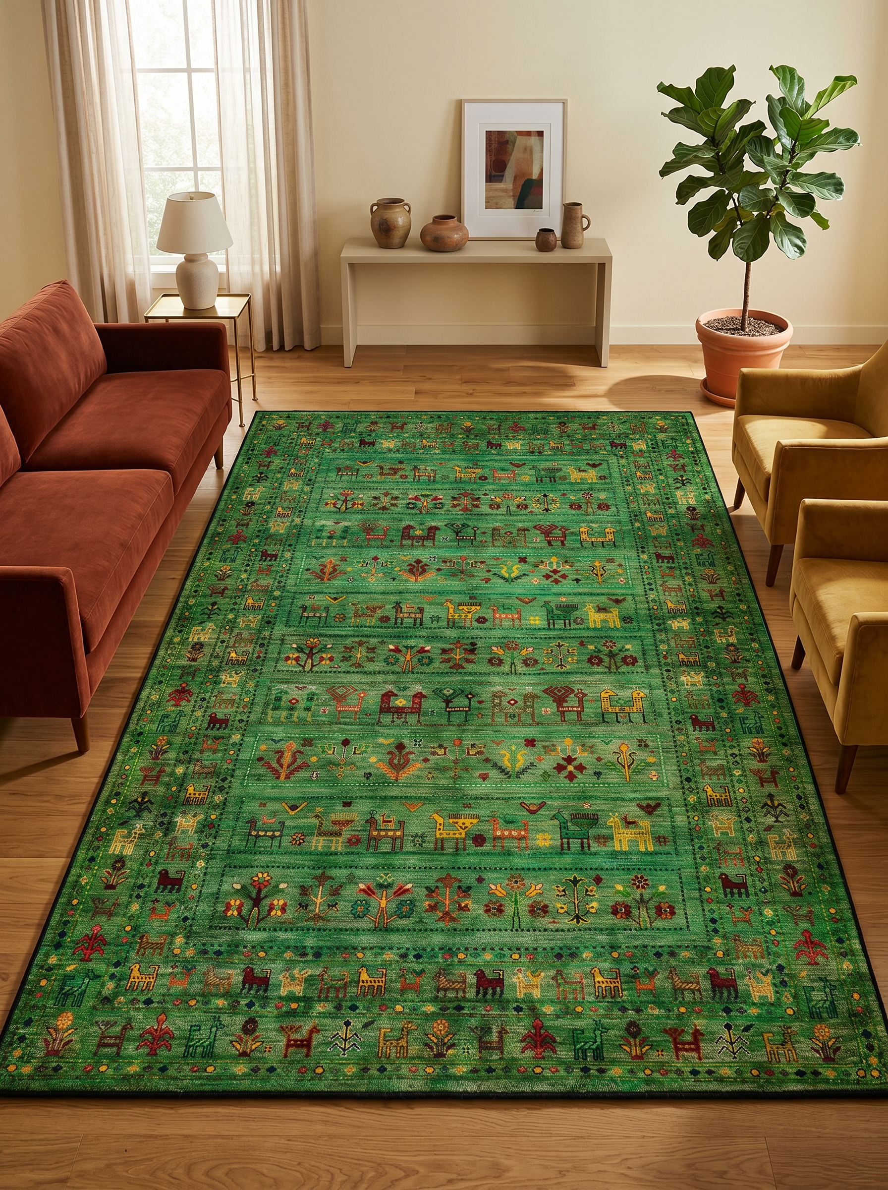 yıkanabilir kaymaz taban şönil dokuma halı 120x180 yesil; renkli