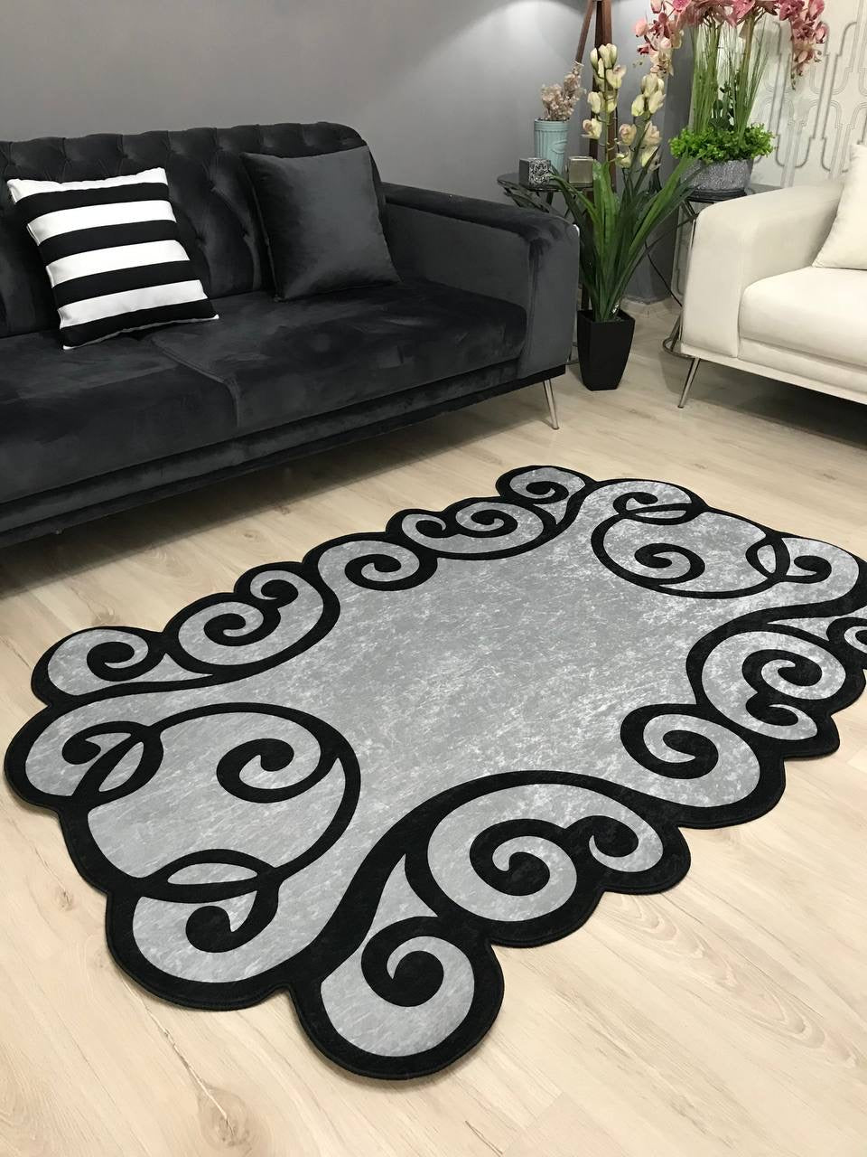 MELODİ GRİ - Kaymaz Deri Taban Makinede Yıkanabilir Salon Oturma Odası Mutfak Halısı