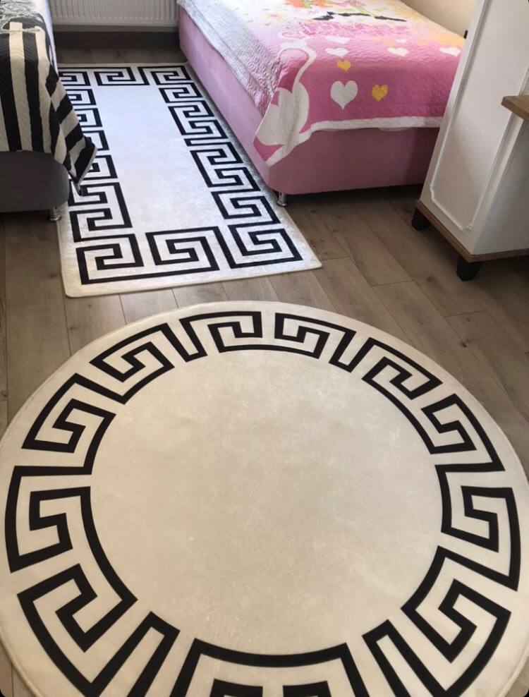 CHAİN BEYAZ - Kaymaz Deri Taban Makinede Yıkanabilir Salon Oturma Odası Mutfak Halısı