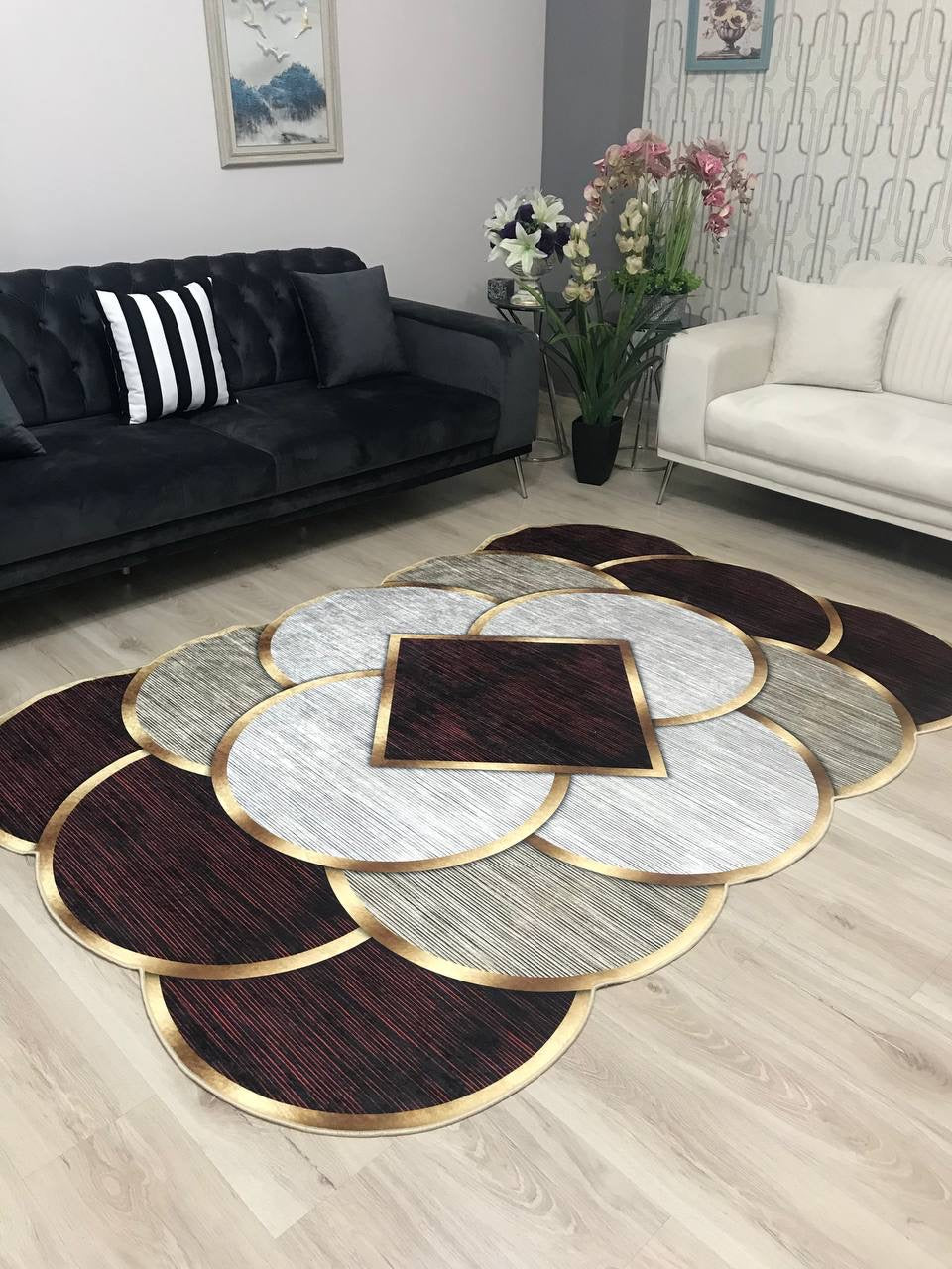 SERVE - Kaymaz Deri Taban Makinede Yıkanabilir Salon Oturma Odası Mutfak Halısı